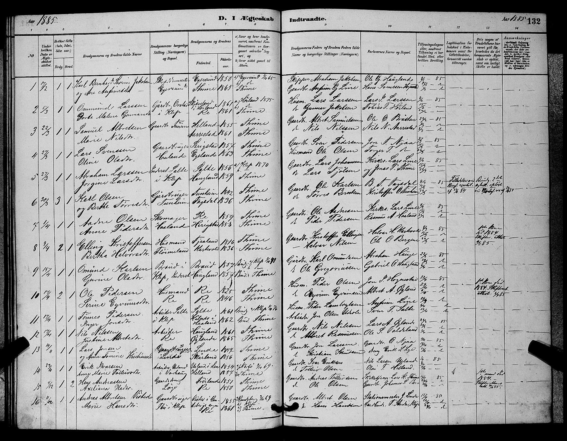 Lye sokneprestkontor, AV/SAST-A-101794/001/30BB/L0006: Klokkerbok nr. B 6, 1879-1888, s. 132