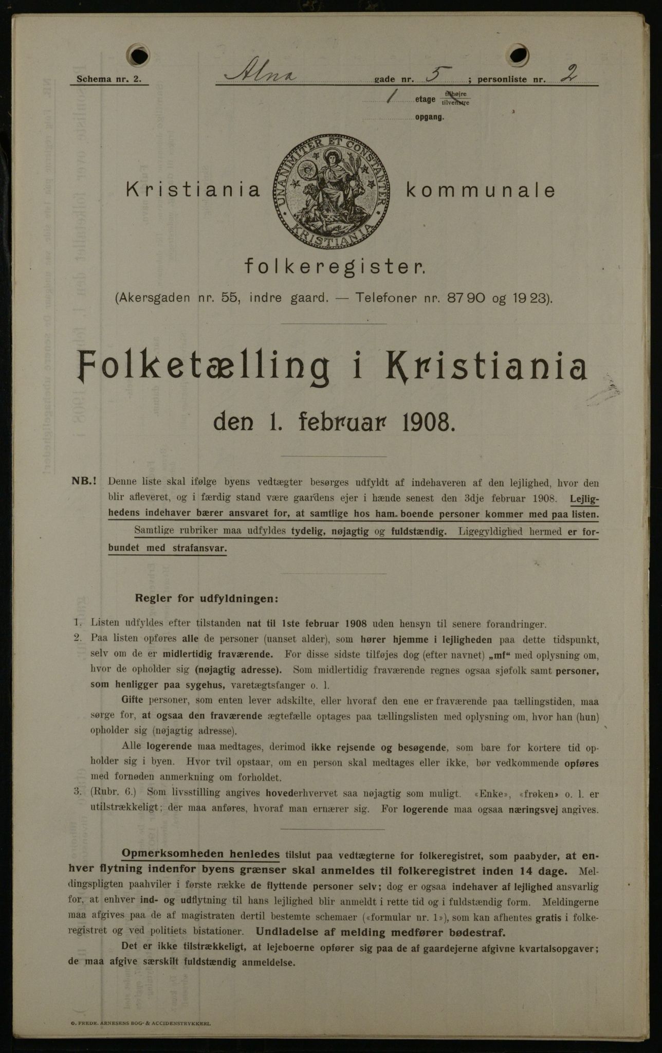 OBA, Kommunal folketelling 1.2.1908 for Kristiania kjøpstad, 1908, s. 1396