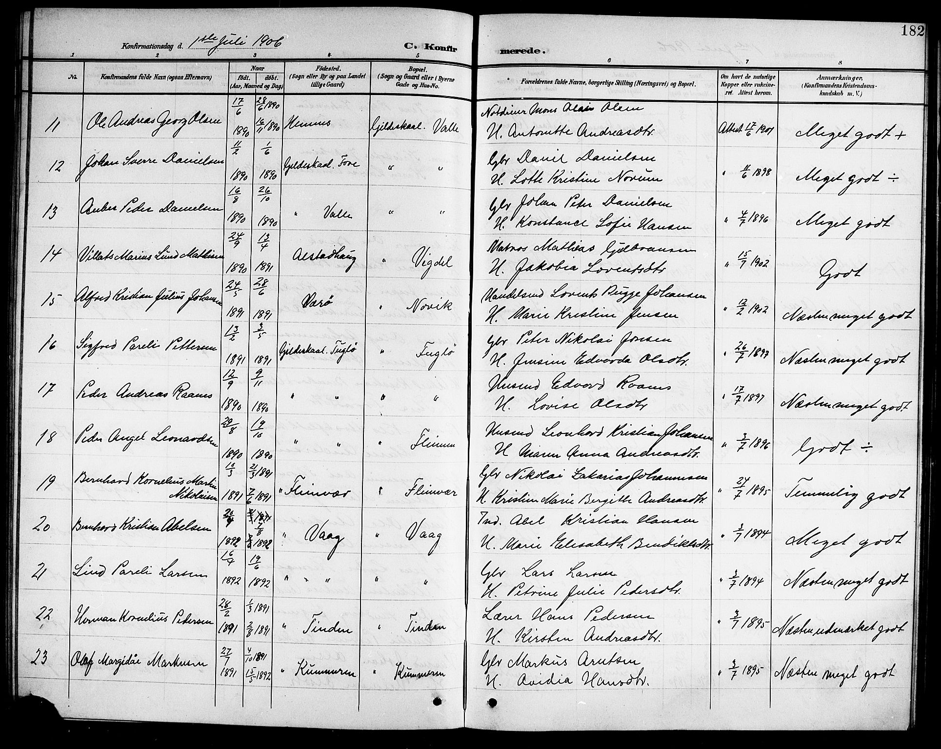 Ministerialprotokoller, klokkerbøker og fødselsregistre - Nordland, SAT/A-1459/805/L0109: Klokkerbok nr. 805C05, 1900-1911, s. 182