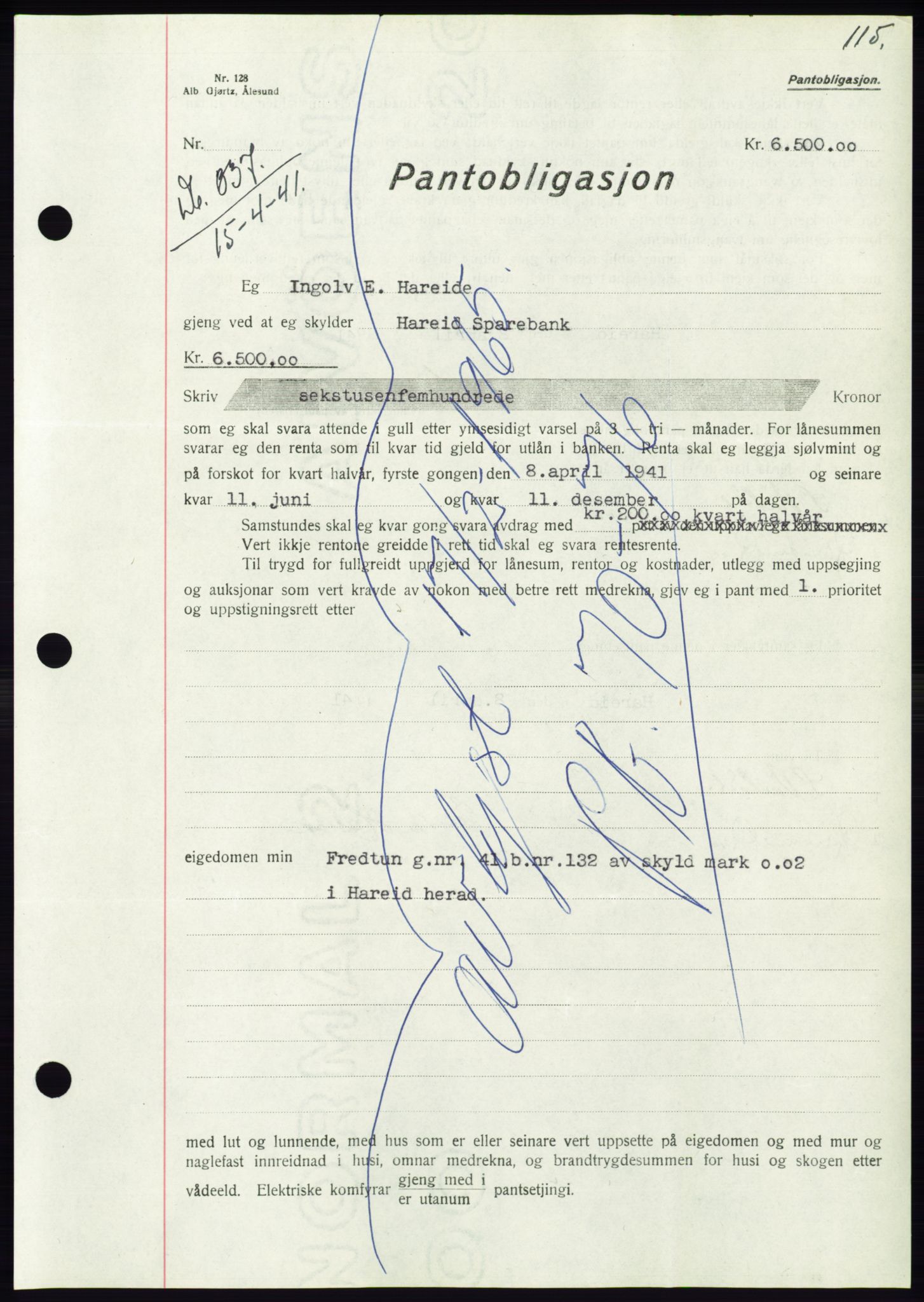 Søre Sunnmøre sorenskriveri, AV/SAT-A-4122/1/2/2C/L0071: Pantebok nr. 65, 1941-1941, Dagboknr: 337/1941