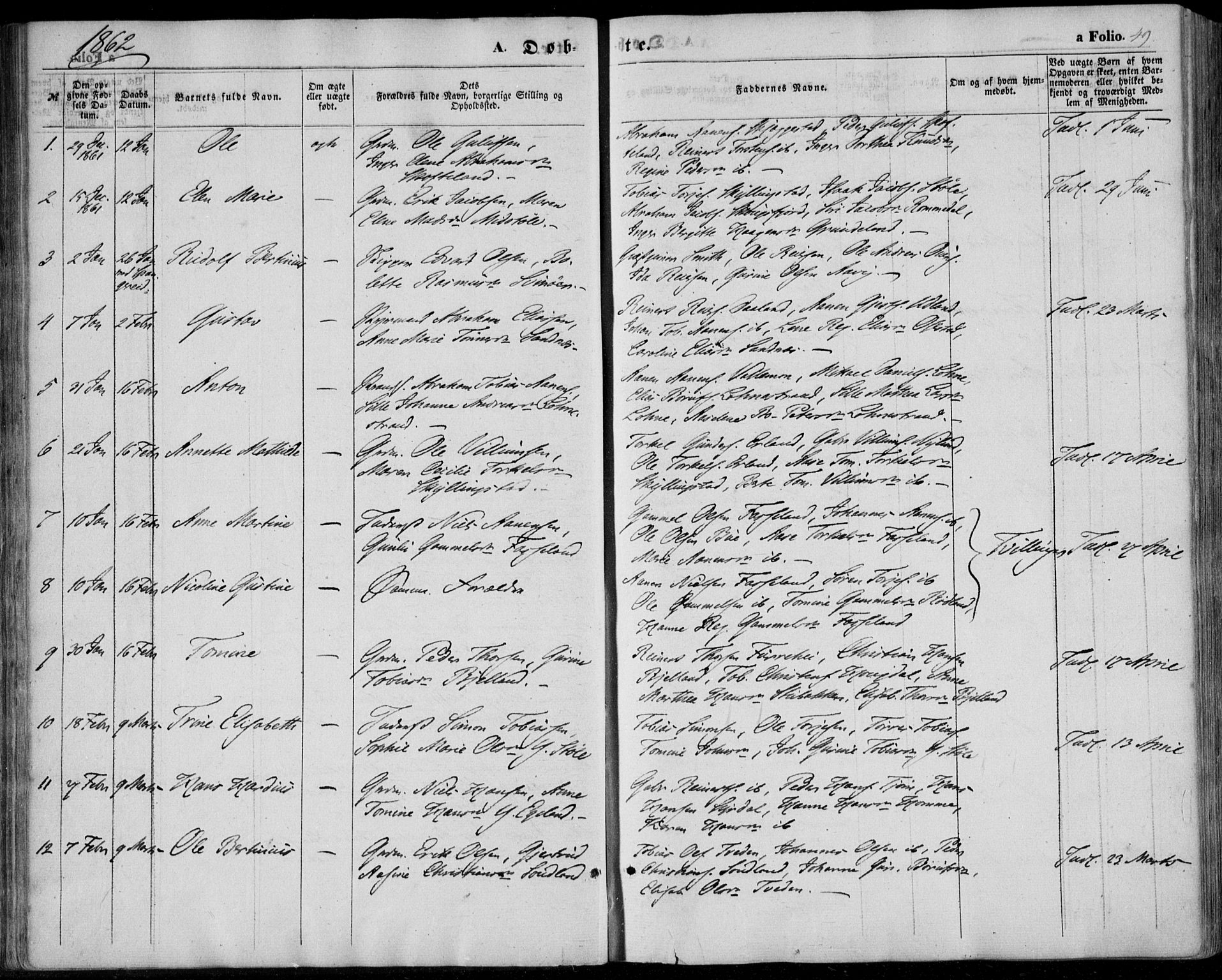 Sør-Audnedal sokneprestkontor, AV/SAK-1111-0039/F/Fa/Fab/L0007: Ministerialbok nr. A 7, 1855-1876, s. 49