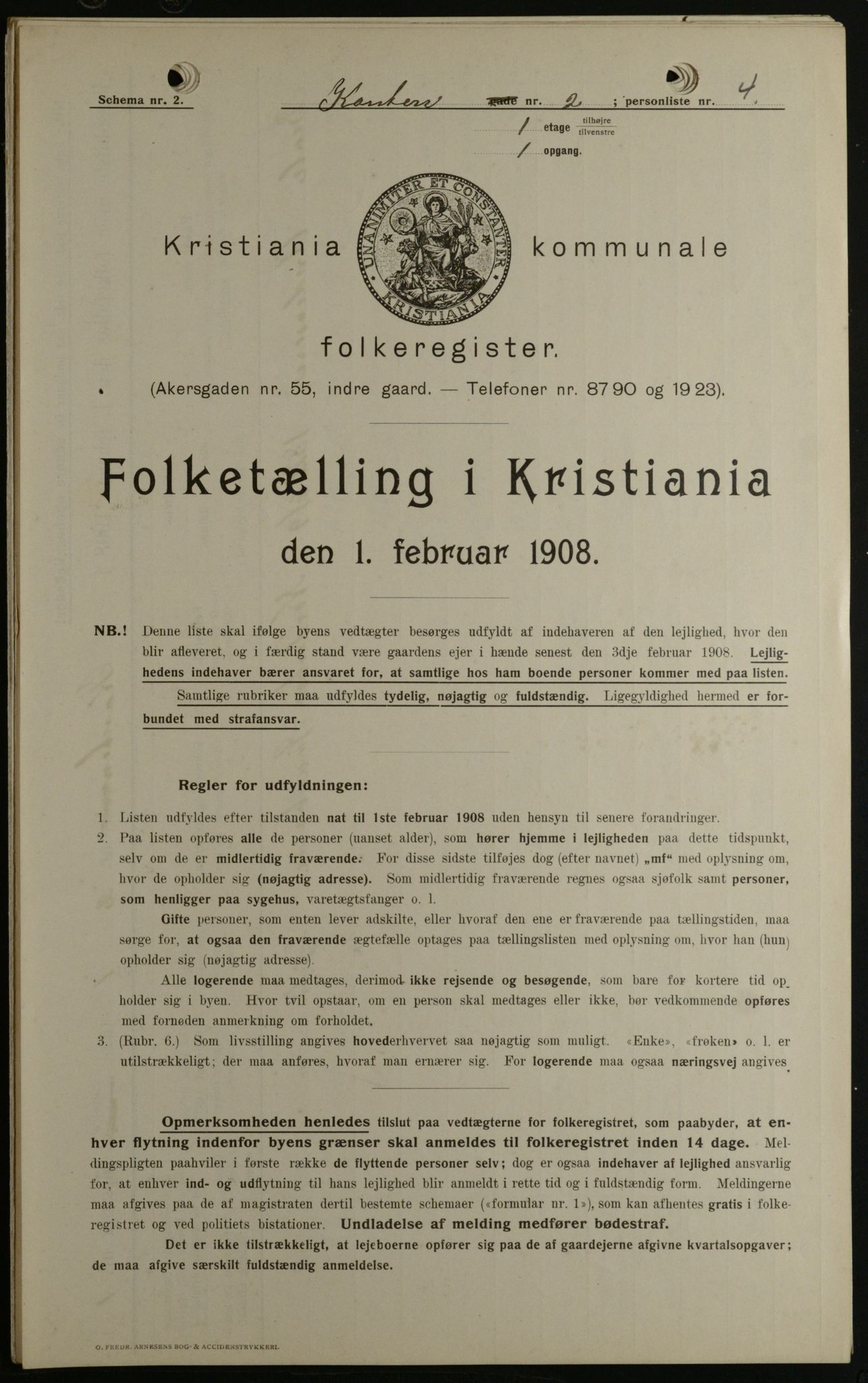 OBA, Kommunal folketelling 1.2.1908 for Kristiania kjøpstad, 1908, s. 43131