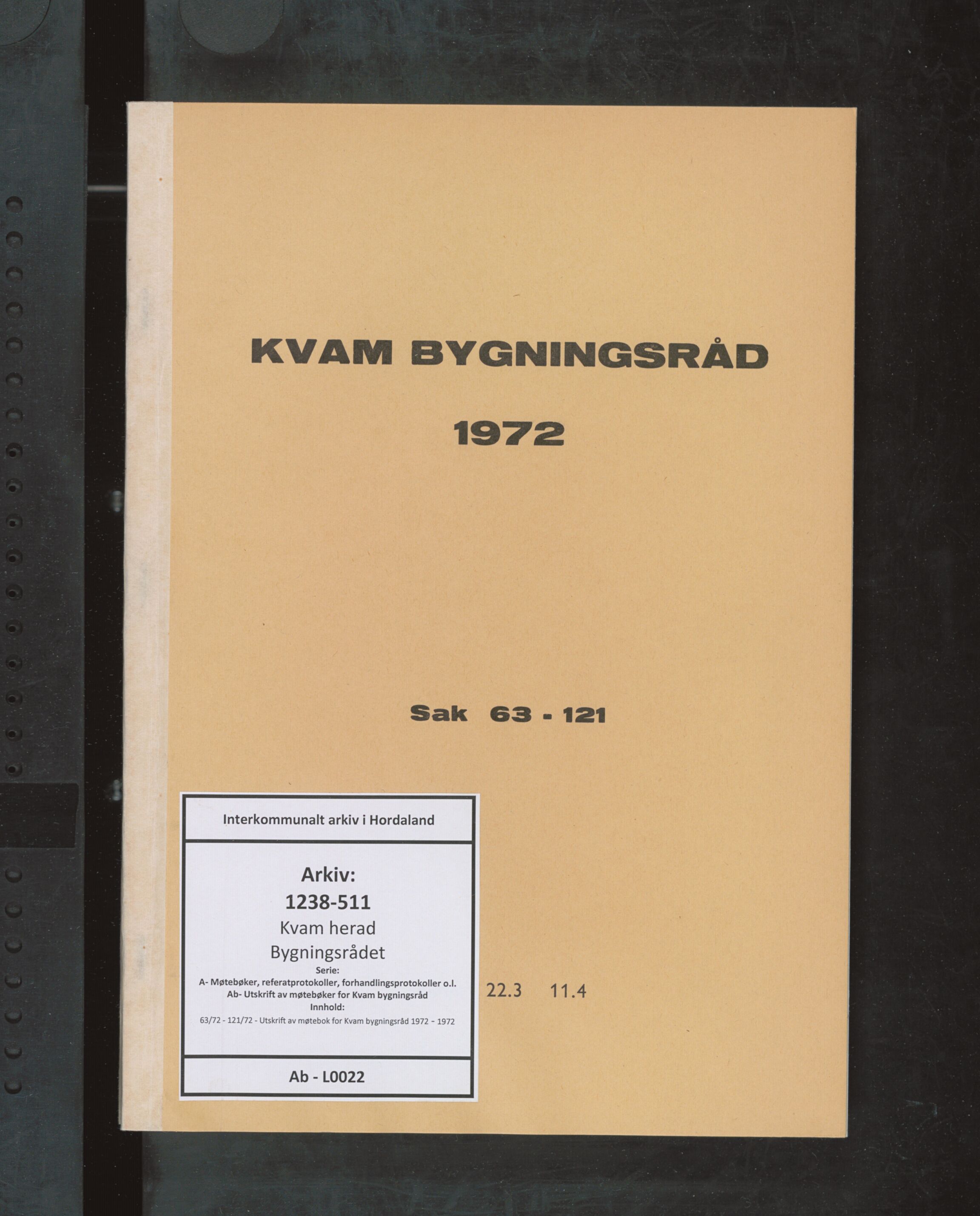 Kvam herad. Bygningsrådet, IKAH/1238-511/A/Ab/L0022: Utskrift av møtebok for Kvam bygningsråd, 1972