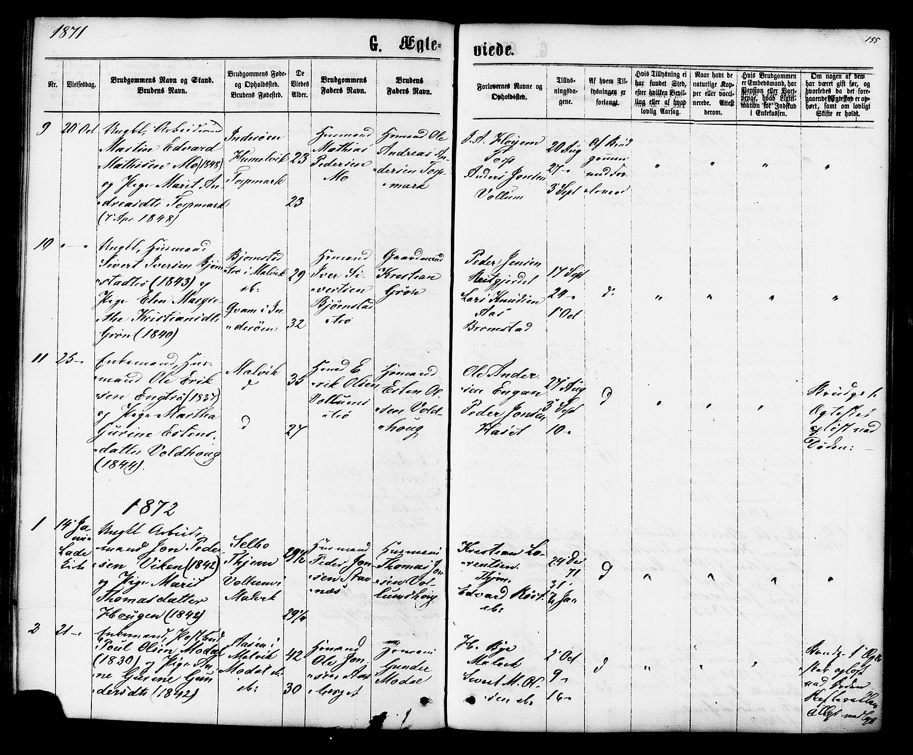 Ministerialprotokoller, klokkerbøker og fødselsregistre - Sør-Trøndelag, SAT/A-1456/616/L0409: Ministerialbok nr. 616A06, 1865-1877, s. 155