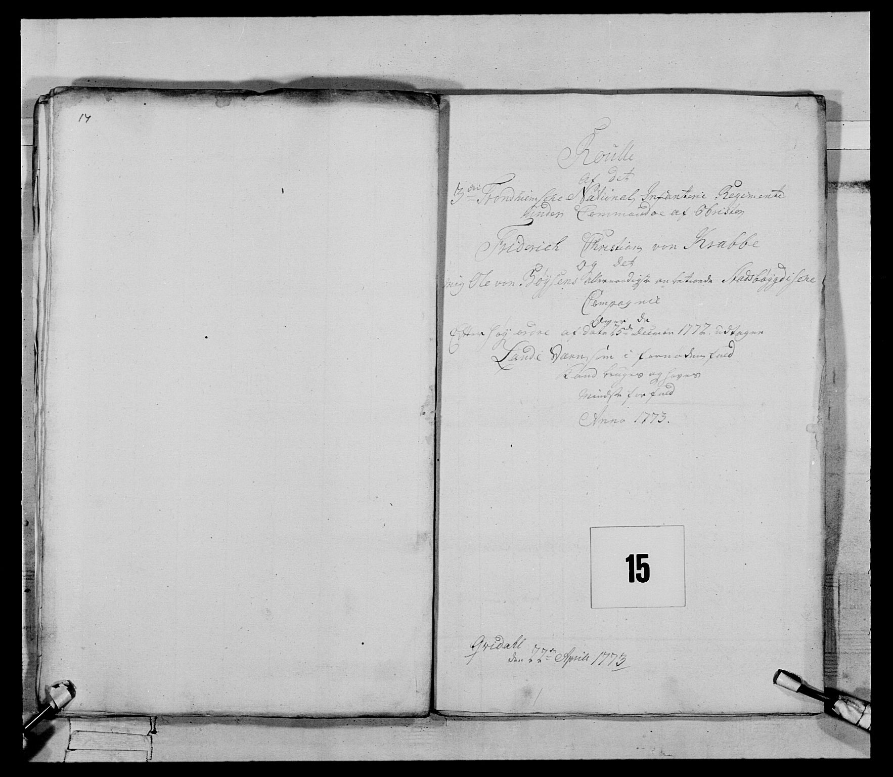 Generalitets- og kommissariatskollegiet, Det kongelige norske kommissariatskollegium, RA/EA-5420/E/Eh/L0085: 3. Trondheimske nasjonale infanteriregiment, 1773-1775, s. 91