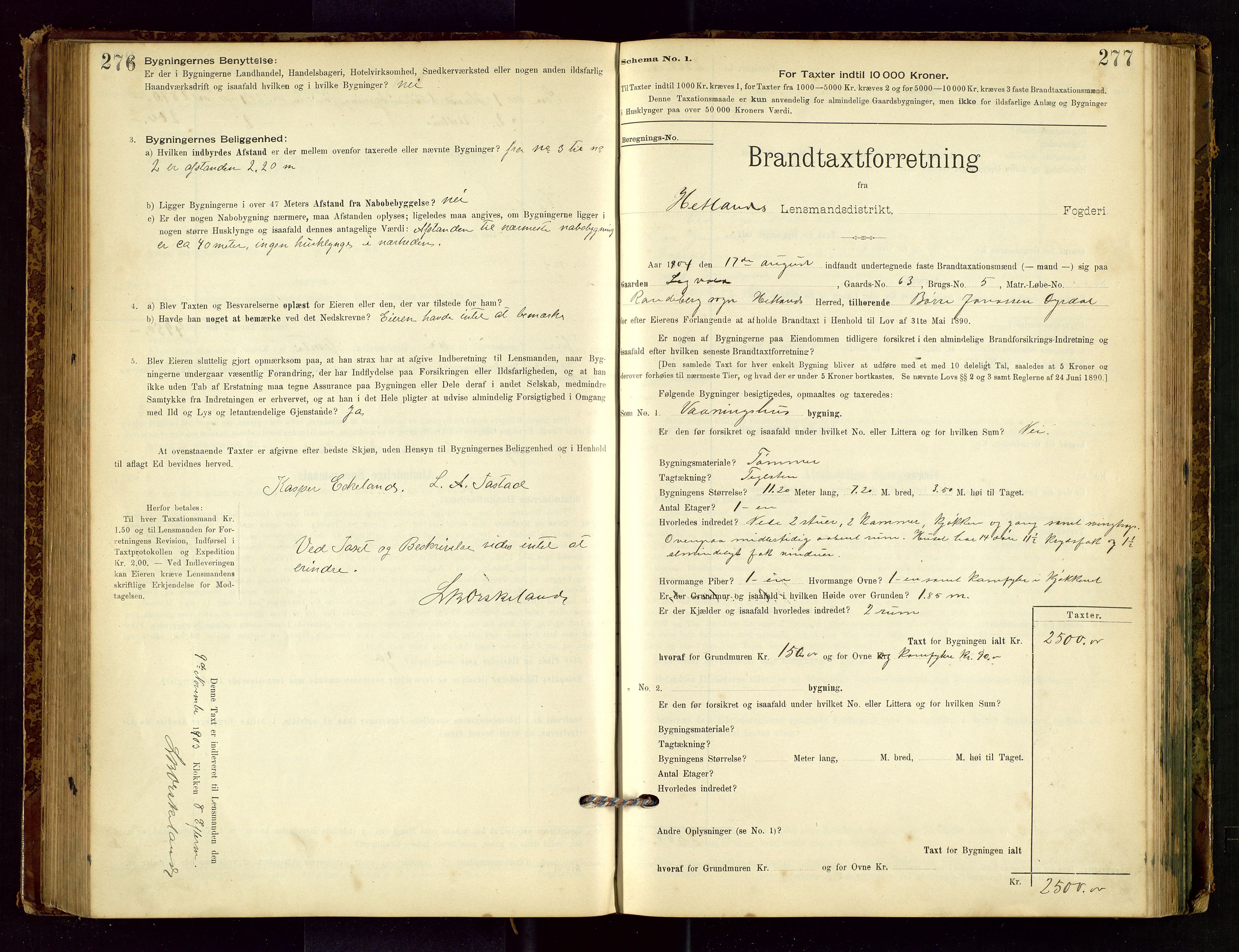 Hetland lensmannskontor, SAST/A-100101/Gob/L0001: "Brandtaxationsprotokol", 1895-1918, s. 276-277