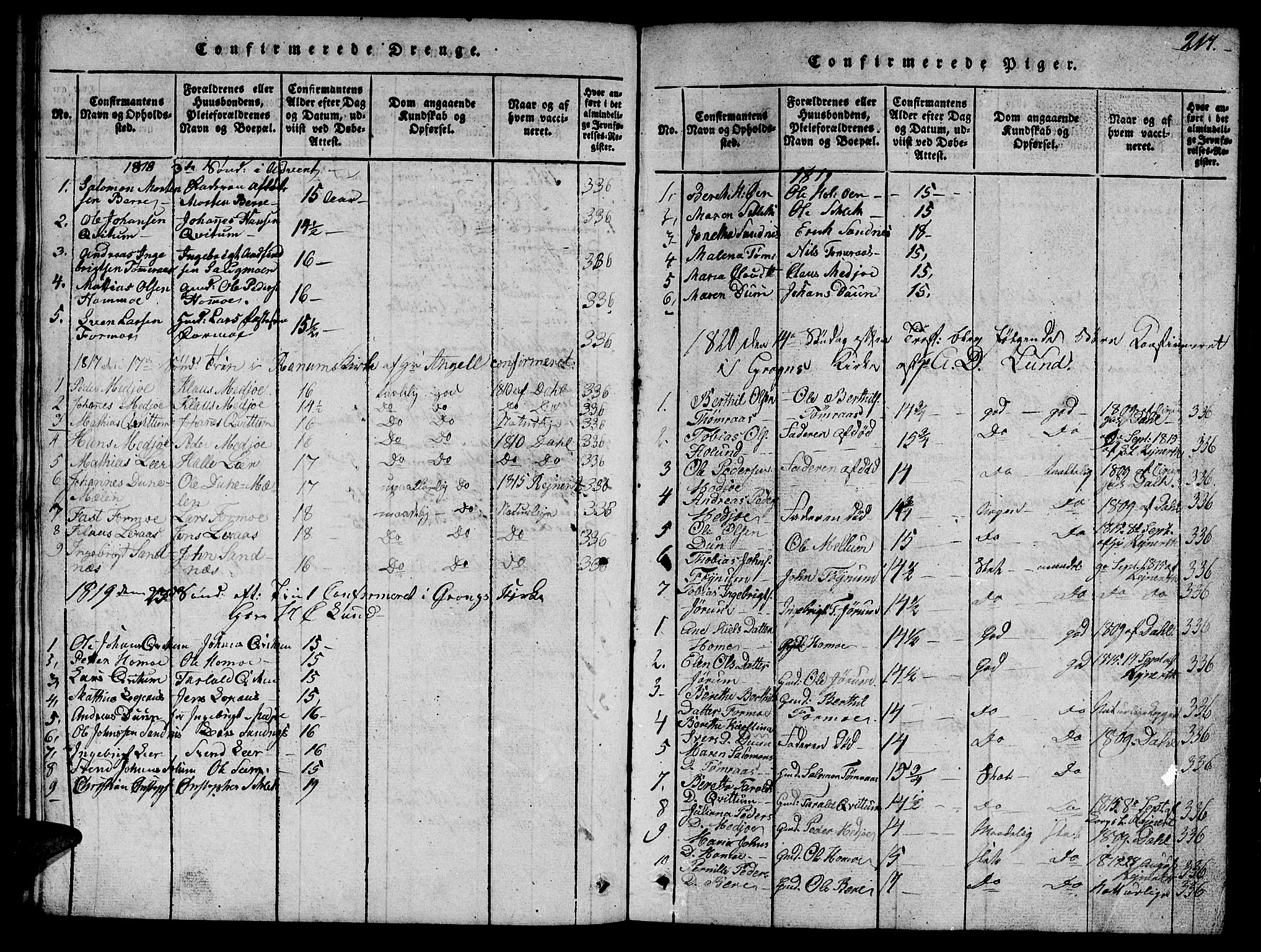 Ministerialprotokoller, klokkerbøker og fødselsregistre - Nord-Trøndelag, AV/SAT-A-1458/758/L0521: Klokkerbok nr. 758C01, 1816-1825, s. 217