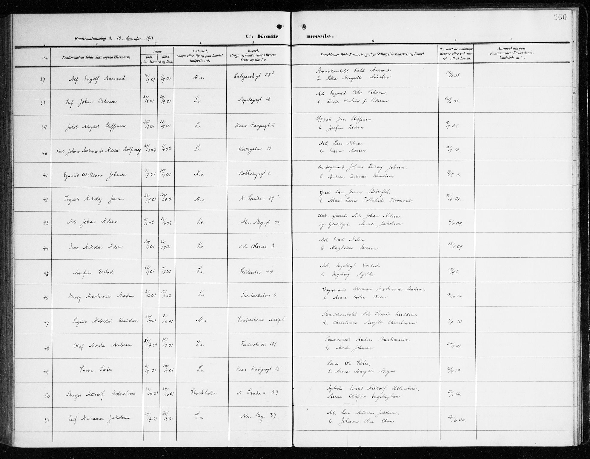 Sandviken Sokneprestembete, SAB/A-77601/H/Ha/L0011: Ministerialbok nr. C 2, 1905-1918, s. 260