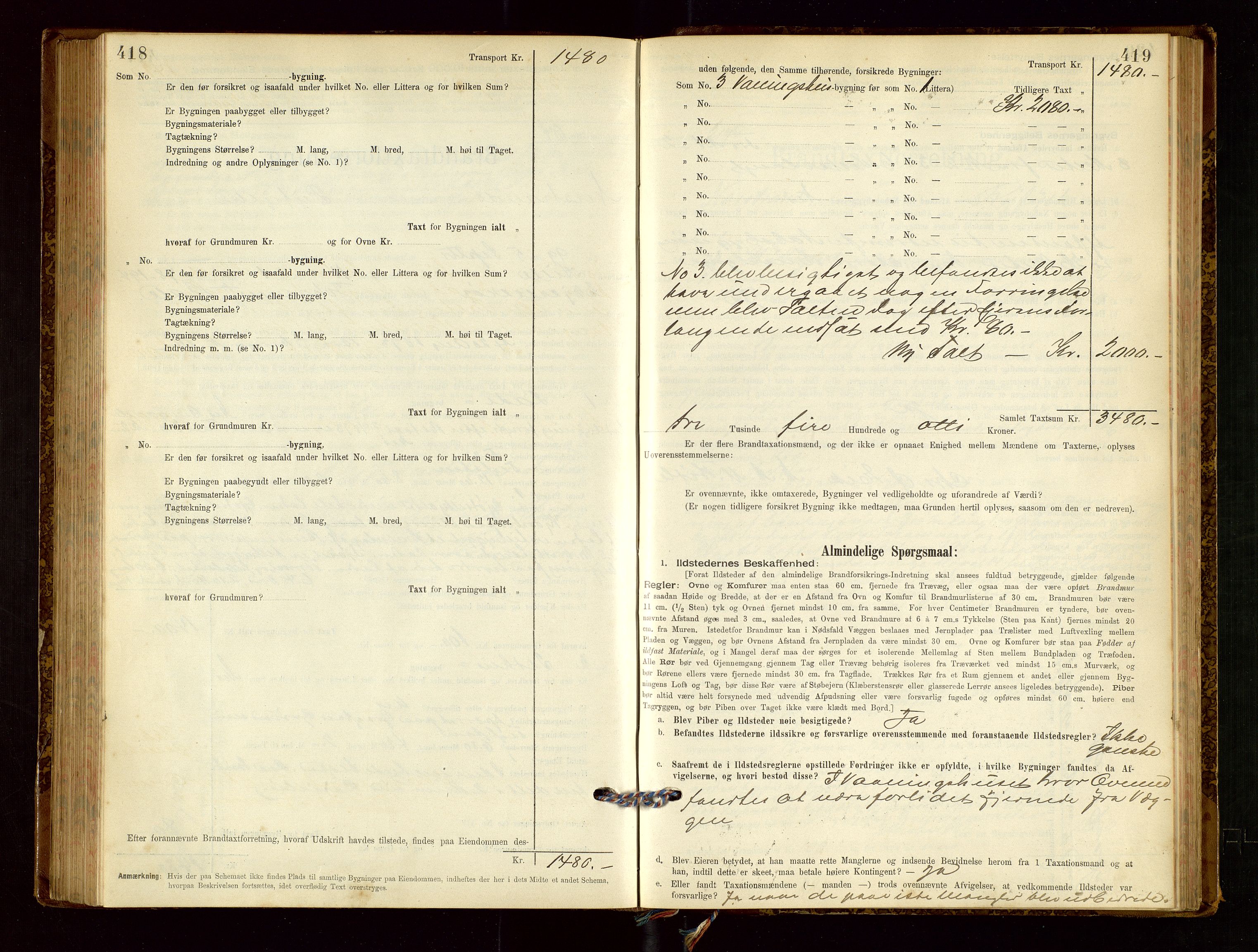 Nedstrand lensmannskontor, AV/SAST-A-100236/Gob/L0001: "Brandtaxationsprotokol for Nerstrand Lensmandsdistrikt Ryfylke fogderi", 1895-1915, s. 418-419