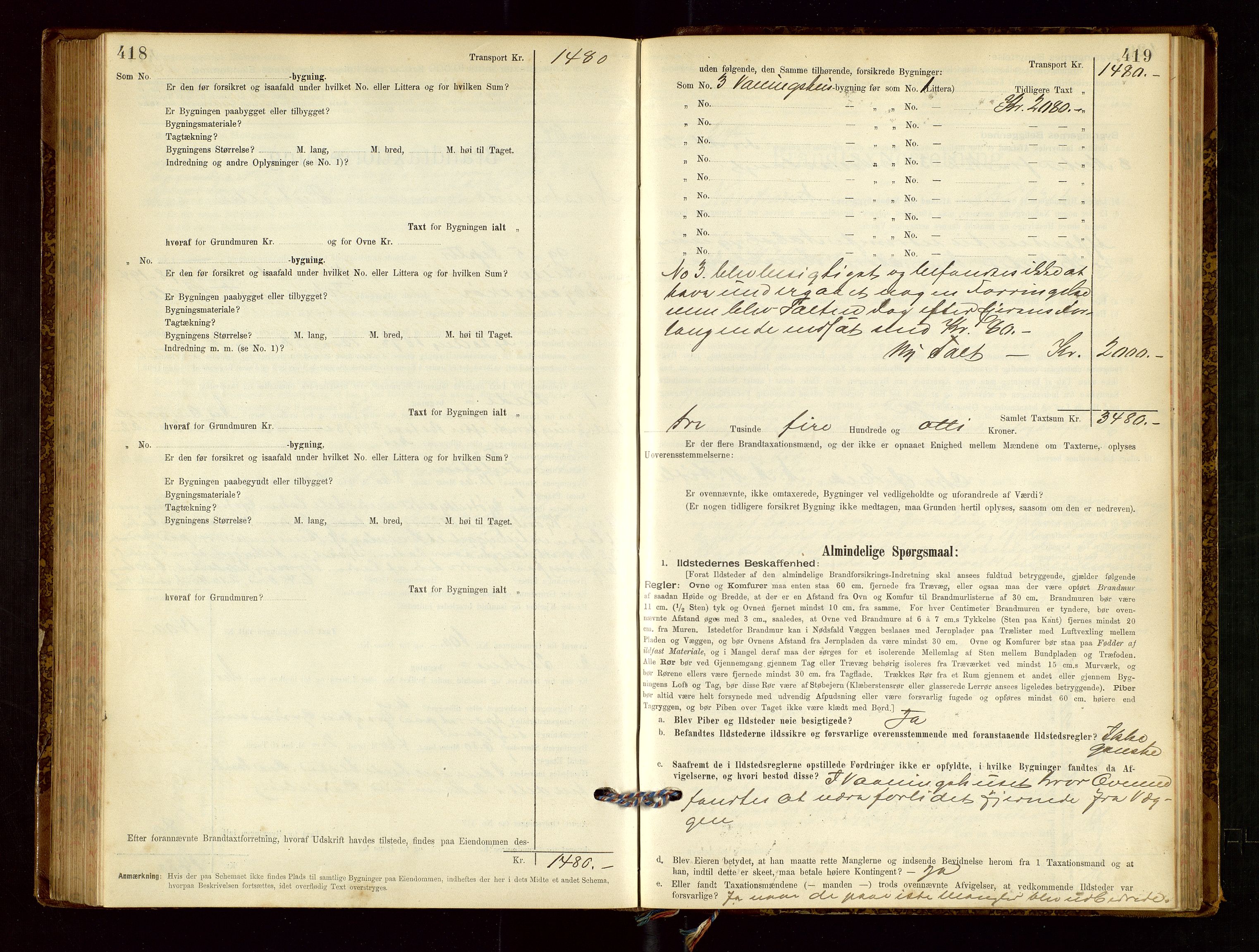 Nedstrand lensmannskontor, SAST/A-100236/Gob/L0001: "Brandtaxationsprotokol for Nerstrand Lensmandsdistrikt Ryfylke fogderi", 1895-1915, s. 418-419