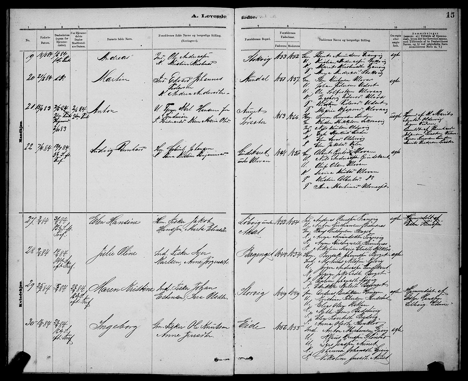 Ministerialprotokoller, klokkerbøker og fødselsregistre - Sør-Trøndelag, AV/SAT-A-1456/637/L0562: Klokkerbok nr. 637C03, 1883-1898, s. 15