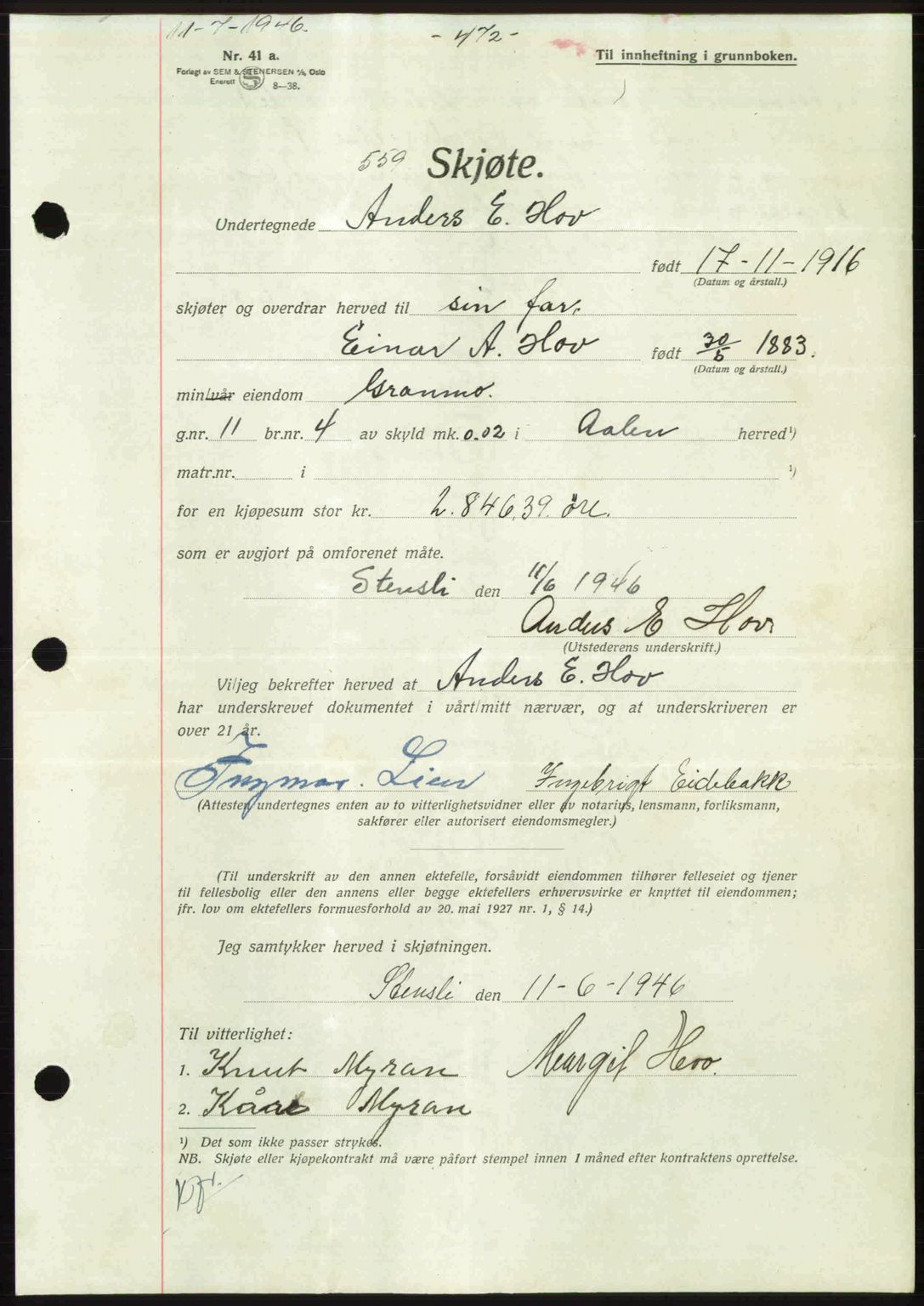 Gauldal sorenskriveri, SAT/A-0014/1/2/2C: Pantebok nr. A2, 1946-1946, Dagboknr: 559/1946