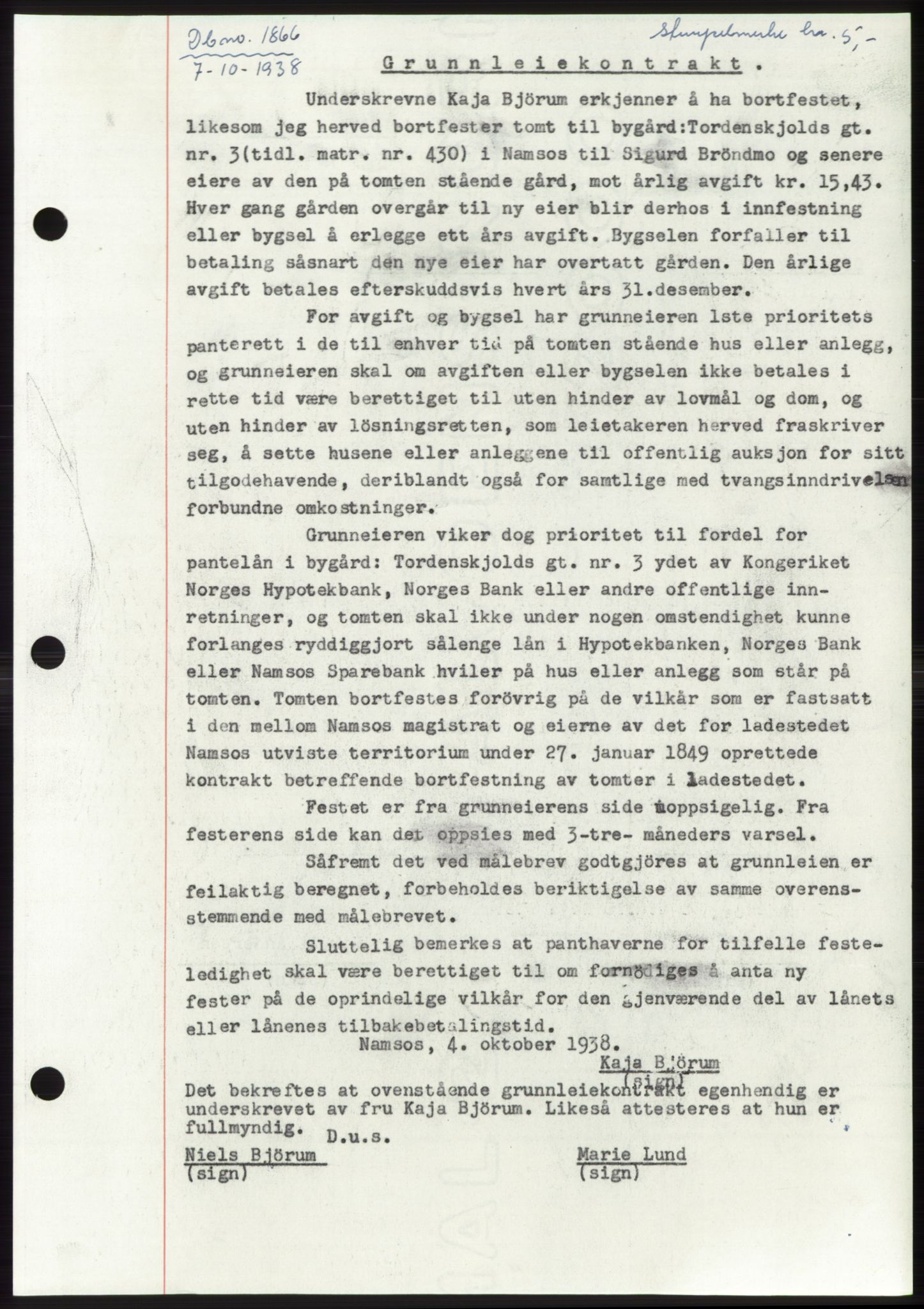 Namdal sorenskriveri, SAT/A-4133/1/2/2C: Pantebok nr. -, 1937-1939, Tingl.dato: 07.10.1938