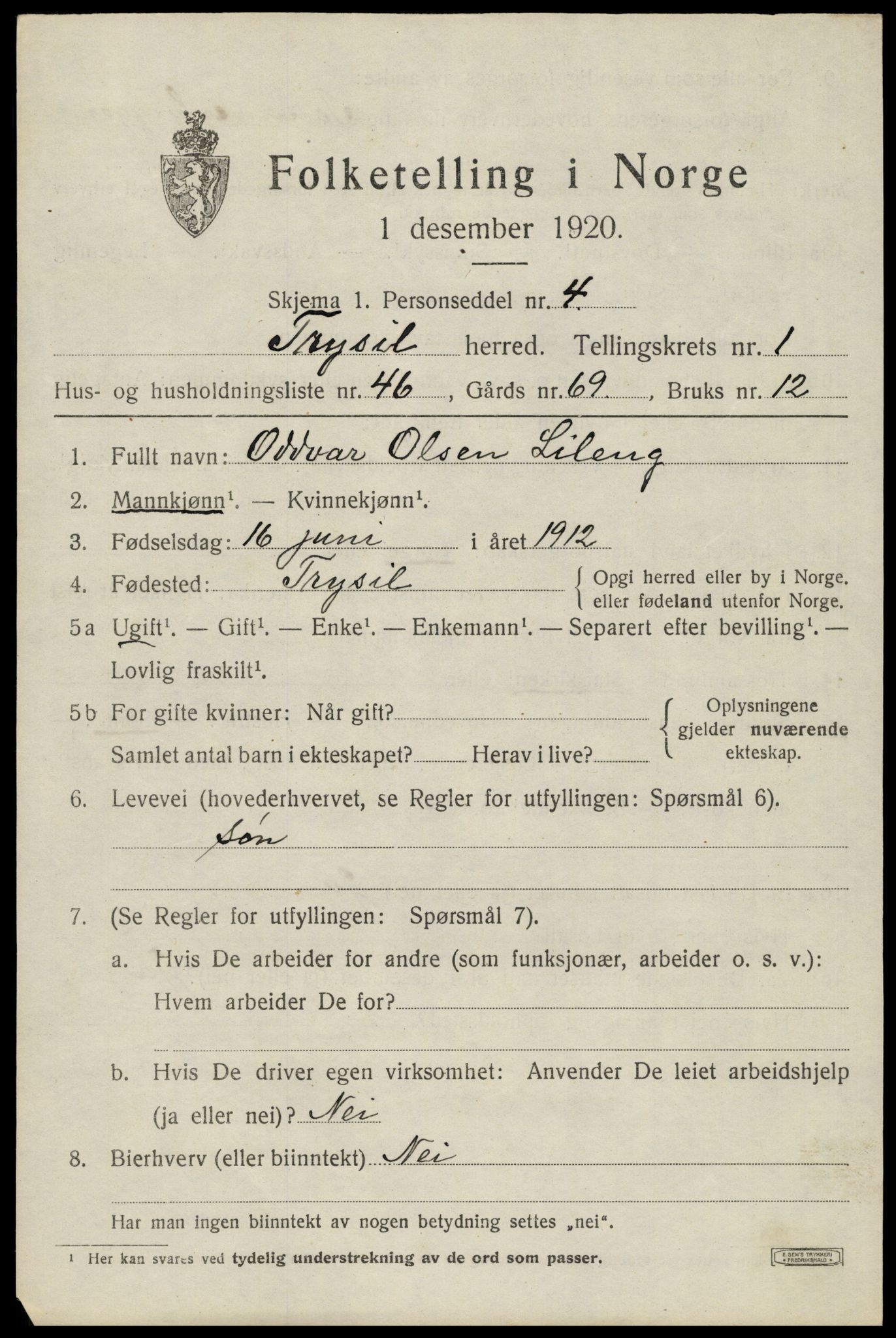 SAH, Folketelling 1920 for 0428 Trysil herred, 1920, s. 3081