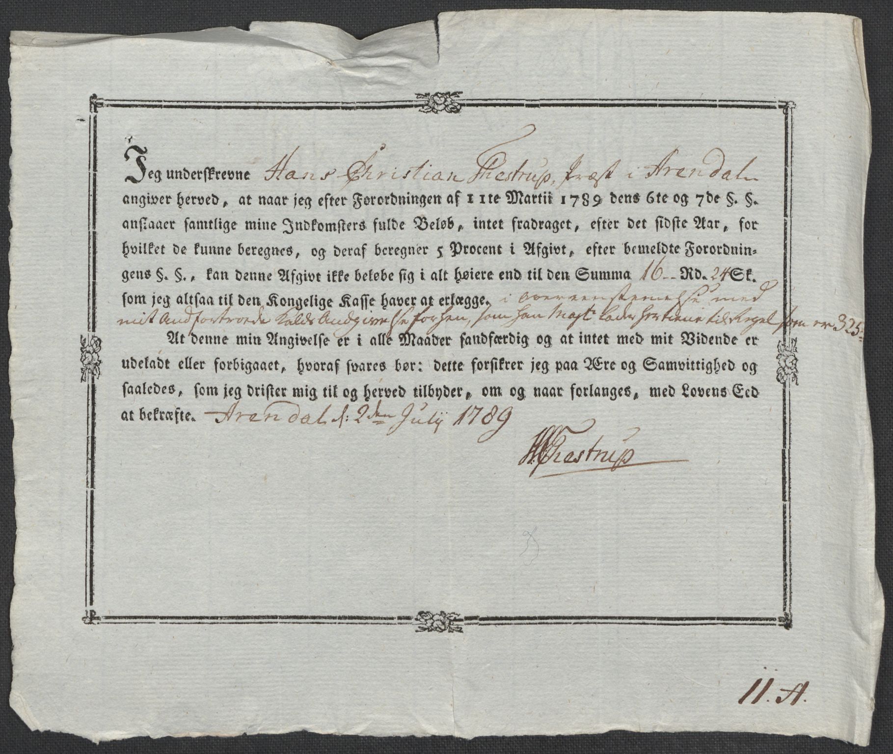 Rentekammeret inntil 1814, Reviderte regnskaper, Mindre regnskaper, AV/RA-EA-4068/Rf/Rfe/L0002: Arendal. Bergen, 1789, s. 49