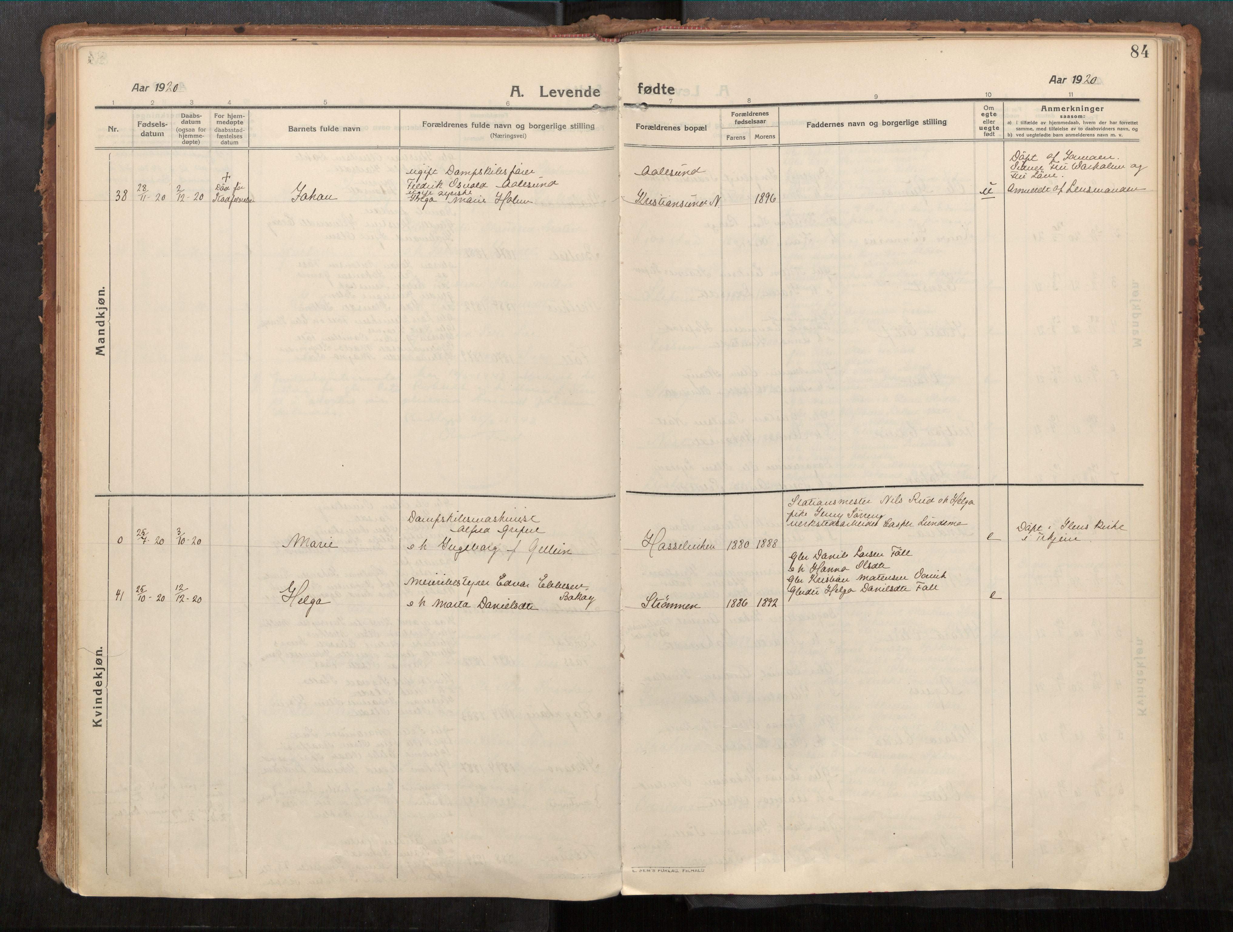 Stadsbygd sokneprestkontor, AV/SAT-A-1117/1/I/I1/I1a/L0001: Ministerialbok nr. 1, 1911-1929, s. 84