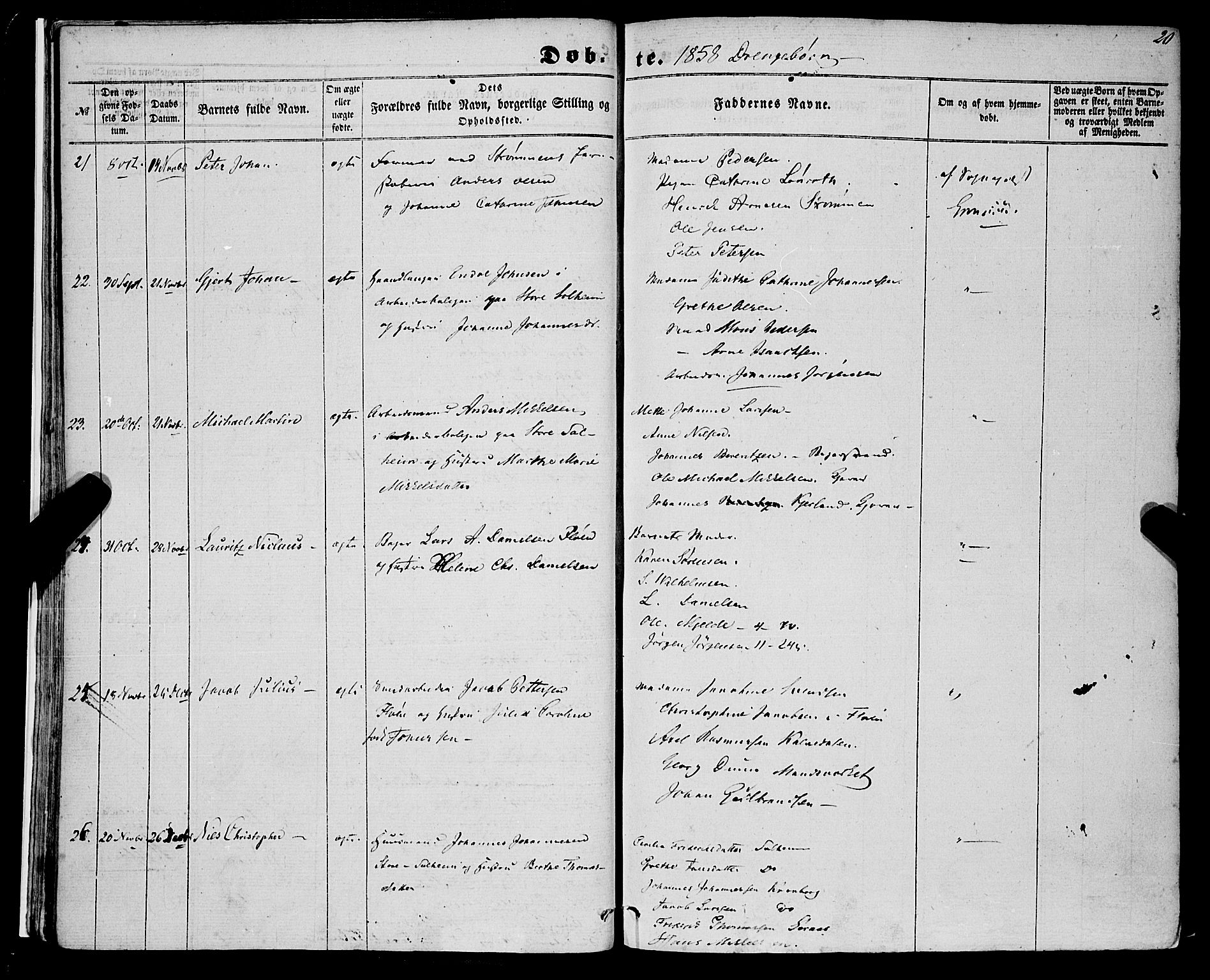 St. Jørgens hospital og Årstad sokneprestembete, AV/SAB-A-99934: Ministerialbok nr. A 5, 1857-1869, s. 20