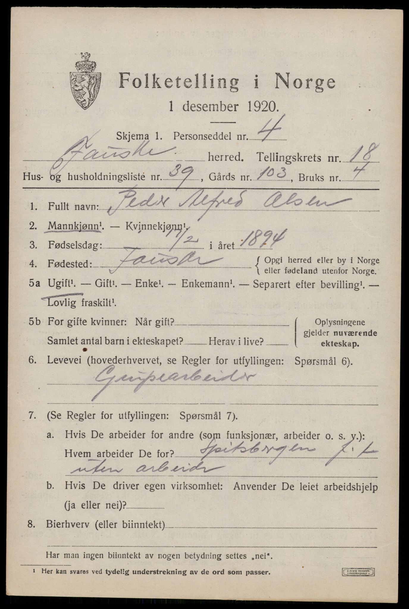 SAT, Folketelling 1920 for 1841 Fauske herred, 1920, s. 11380