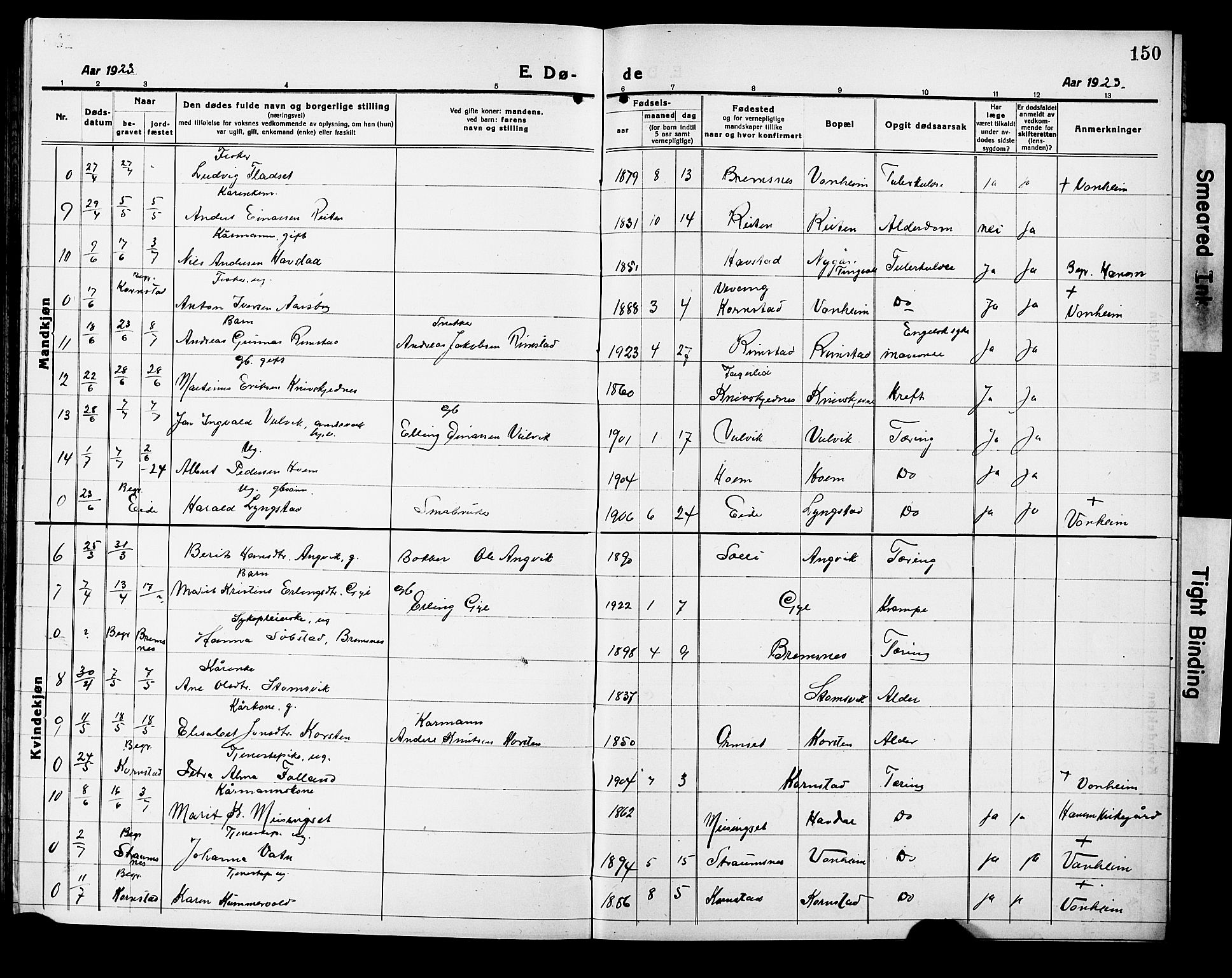 Ministerialprotokoller, klokkerbøker og fødselsregistre - Møre og Romsdal, AV/SAT-A-1454/586/L0994: Klokkerbok nr. 586C05, 1919-1927, s. 150