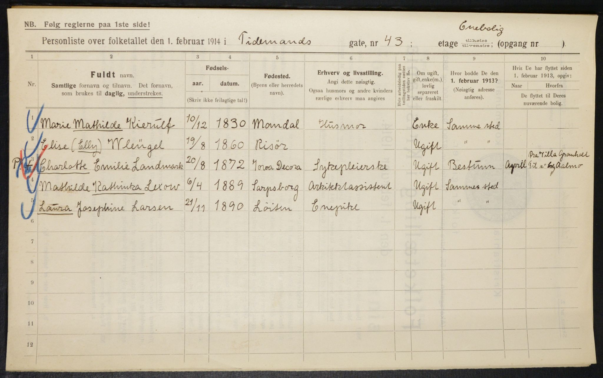 OBA, Kommunal folketelling 1.2.1914 for Kristiania, 1914, s. 112380