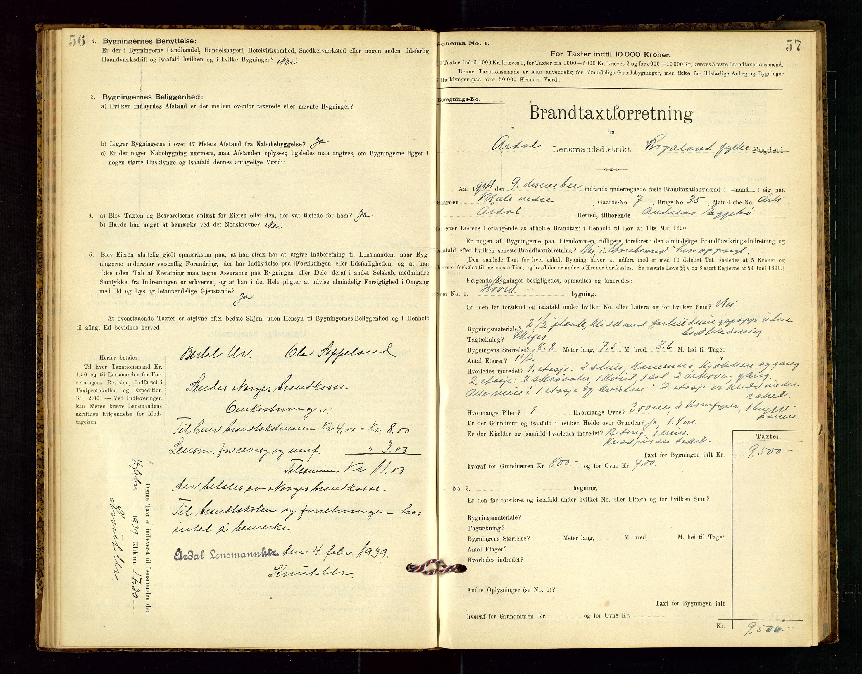 Årdal lensmannskontor, SAST/A-100453/Gob/L0001: "Brandtaxationsprotokol", 1897-1950, s. 56-57
