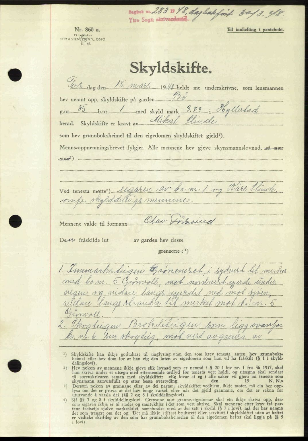 Ytre Sogn tingrett, SAB/A-2601/1/G/Gbb/L0005: Pantebok nr. A3 - A4 (B2), 1947-1948, Dagboknr: 283/1948