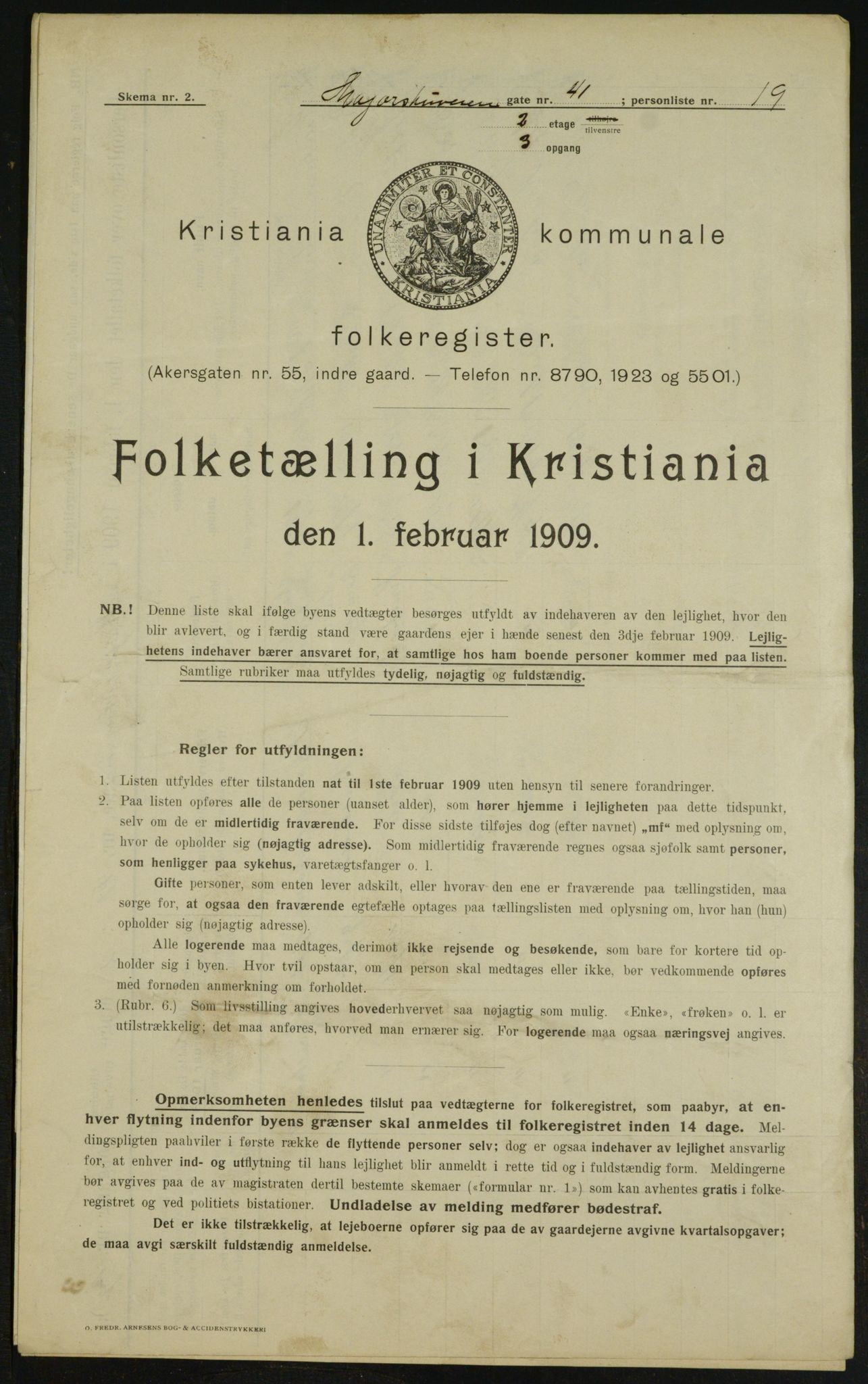 OBA, Kommunal folketelling 1.2.1909 for Kristiania kjøpstad, 1909, s. 54582