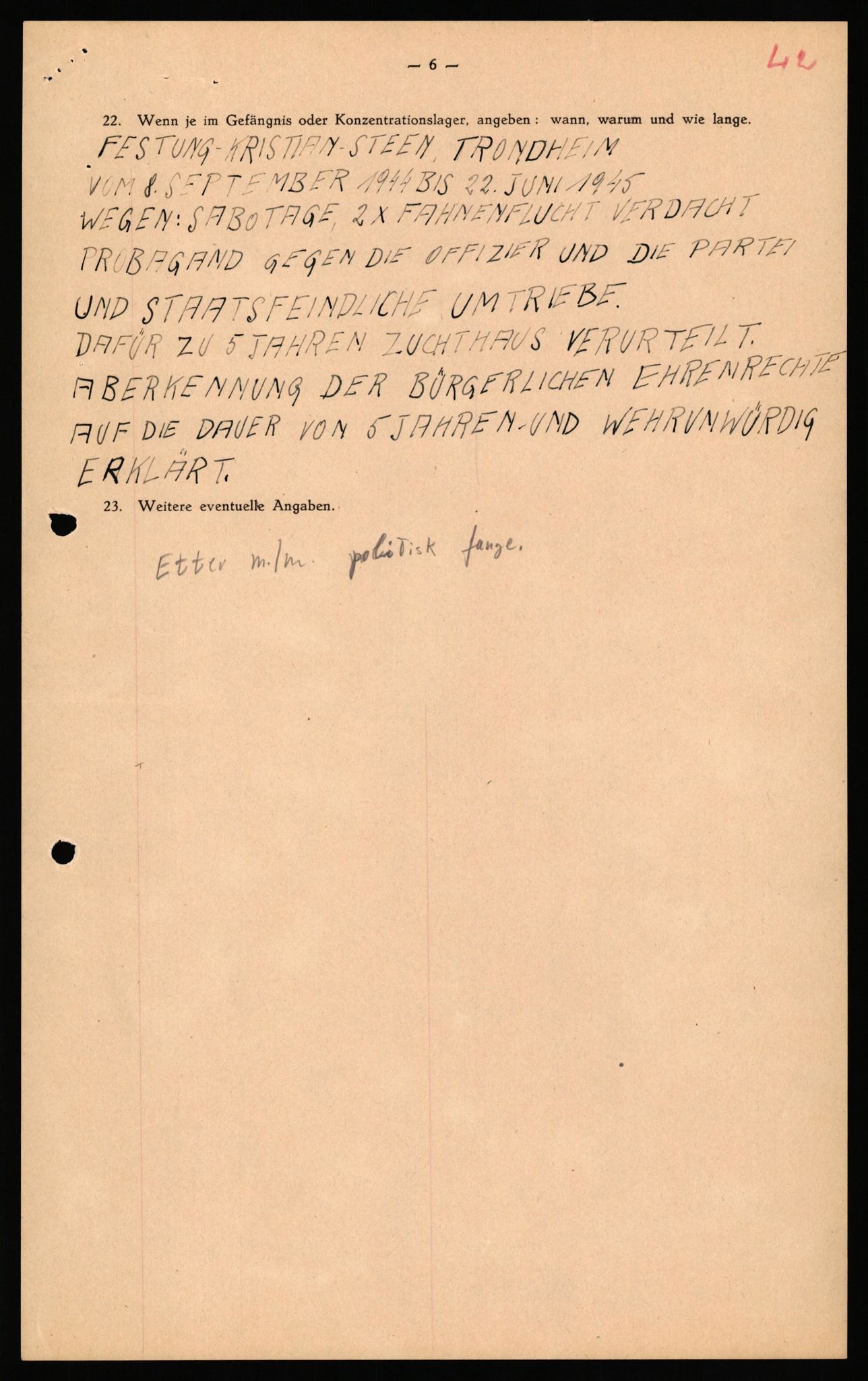 Forsvaret, Forsvarets overkommando II, AV/RA-RAFA-3915/D/Db/L0039: CI Questionaires. Tyske okkupasjonsstyrker i Norge. Østerrikere., 1945-1946, s. 247