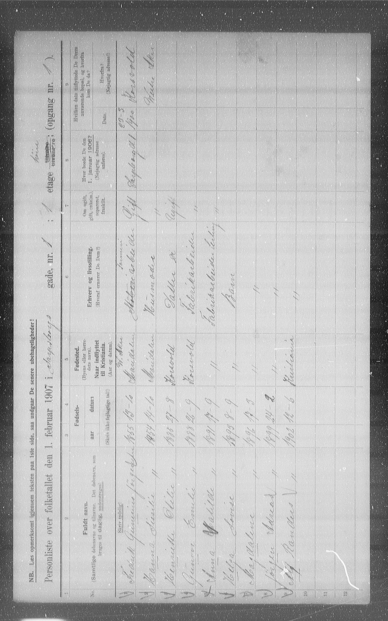 OBA, Kommunal folketelling 1.2.1907 for Kristiania kjøpstad, 1907, s. 45597