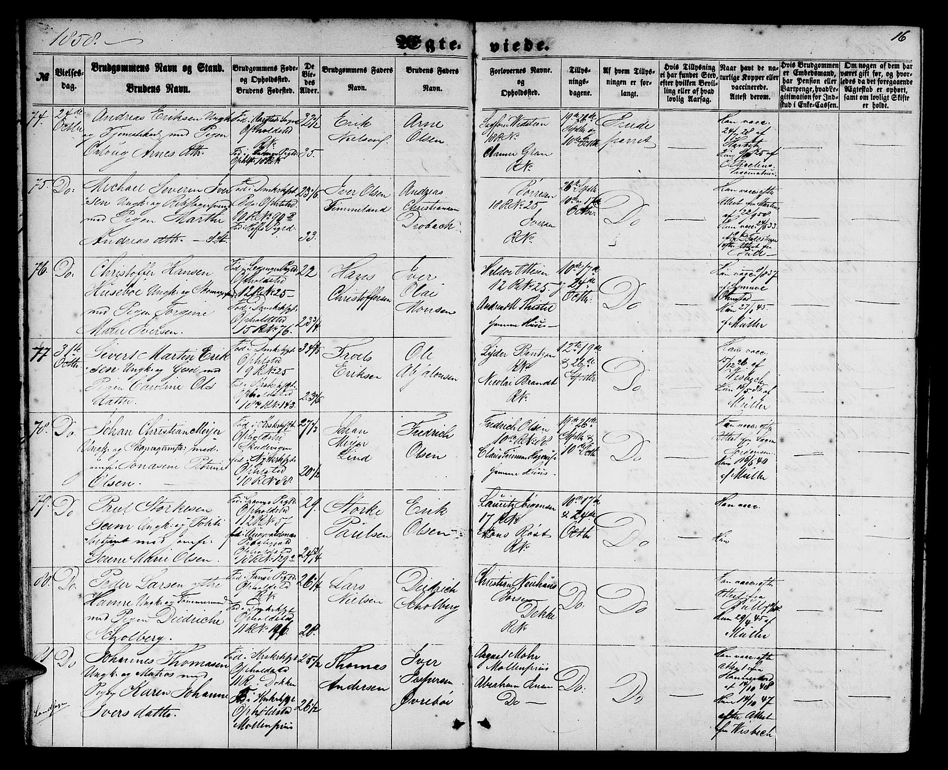 Domkirken sokneprestembete, AV/SAB-A-74801/H/Hab/L0030: Klokkerbok nr. D 2, 1857-1876, s. 16