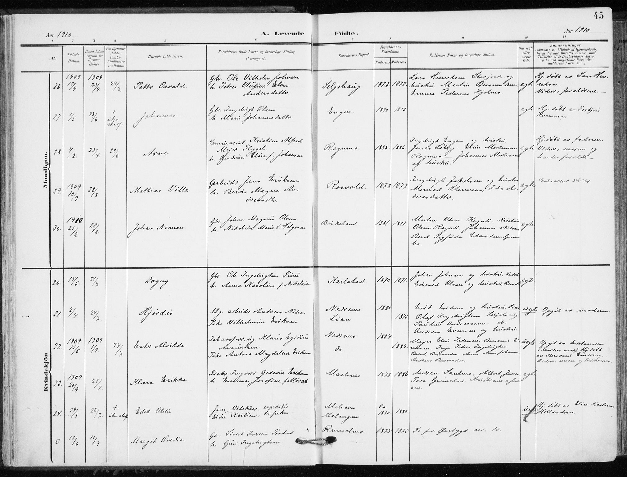 Målselv sokneprestembete, AV/SATØ-S-1311/G/Ga/Gaa/L0011kirke: Ministerialbok nr. 11, 1904-1918, s. 45