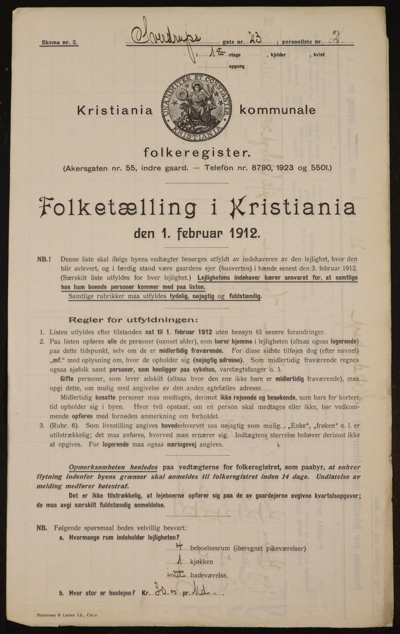 OBA, Kommunal folketelling 1.2.1912 for Kristiania, 1912, s. 105785