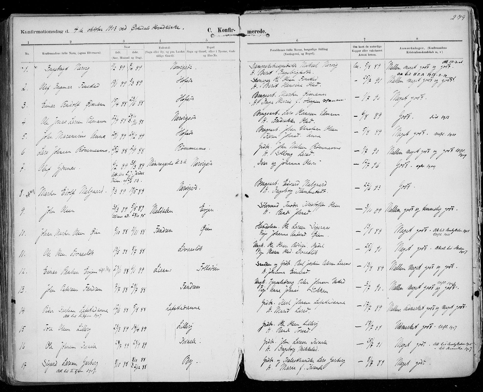 Ministerialprotokoller, klokkerbøker og fødselsregistre - Sør-Trøndelag, AV/SAT-A-1456/668/L0811: Ministerialbok nr. 668A11, 1894-1913, s. 279