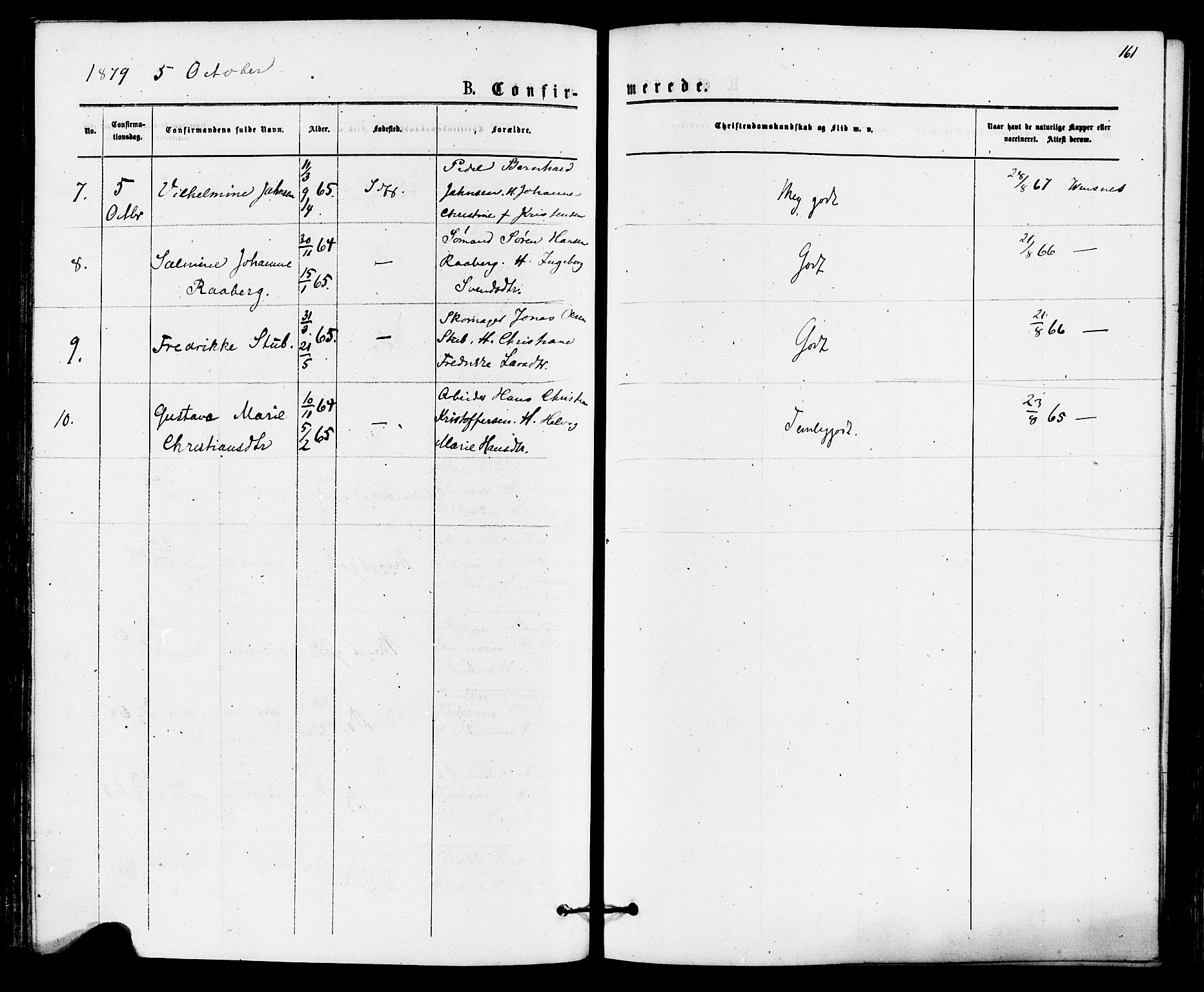 Sandefjord kirkebøker, AV/SAKO-A-315/F/Fa/L0001: Ministerialbok nr. 1, 1873-1879, s. 161
