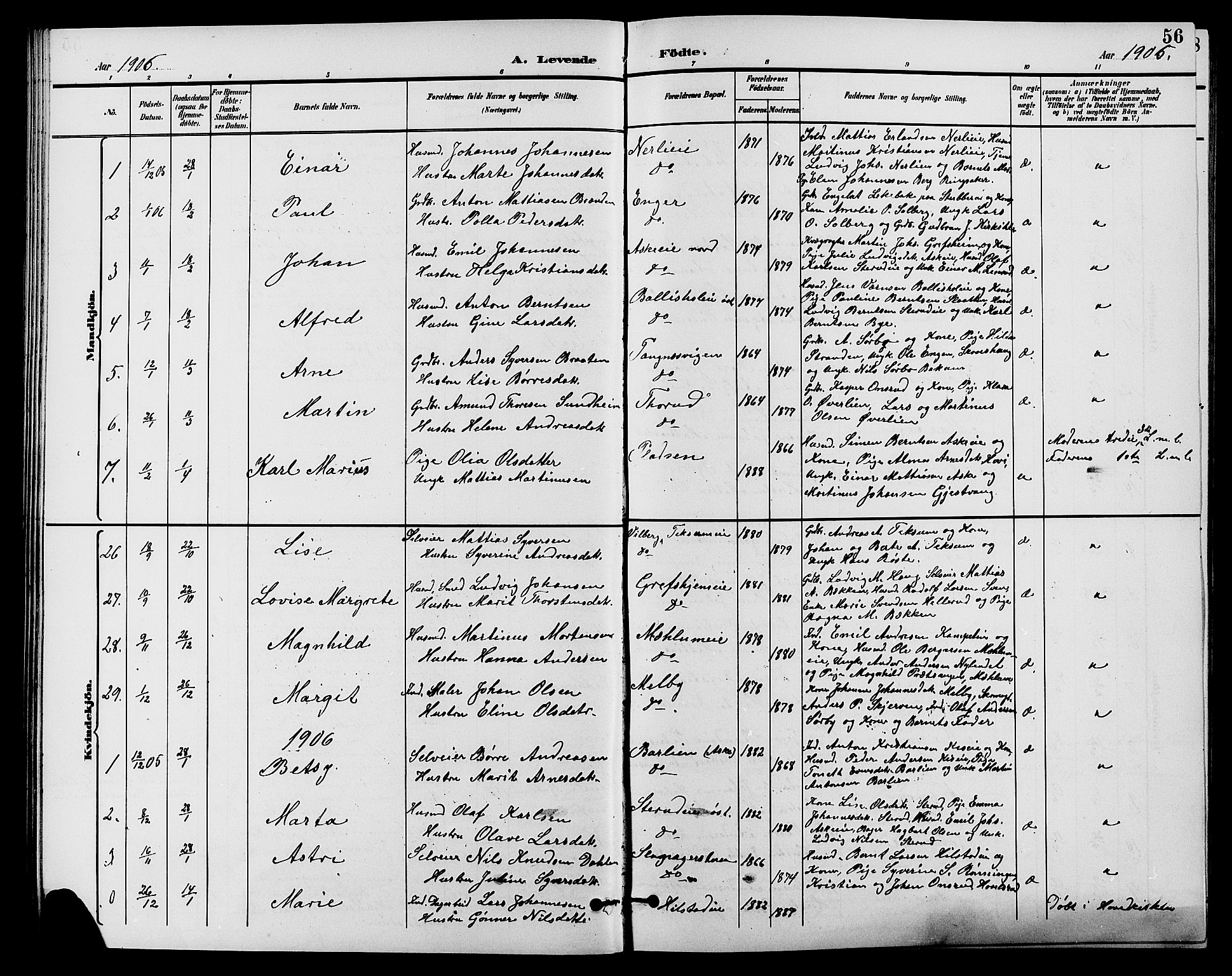 Nes prestekontor, Hedmark, SAH/PREST-020/L/La/L0007: Klokkerbok nr. 7, 1892-1912, s. 56