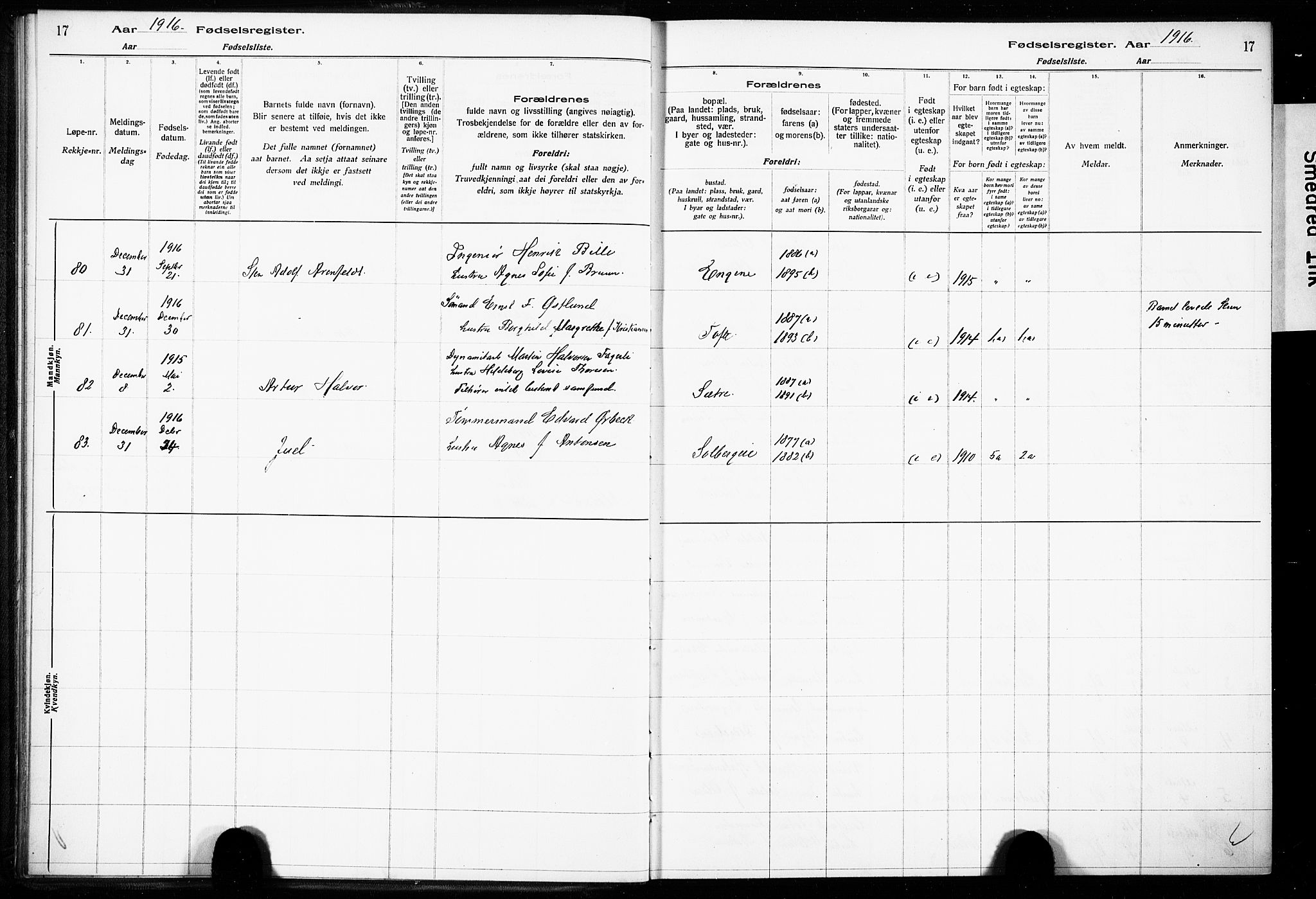 Hurum kirkebøker, SAKO/A-229/J/Ja/L0001: Fødselsregister nr. 1, 1916-1928, s. 17