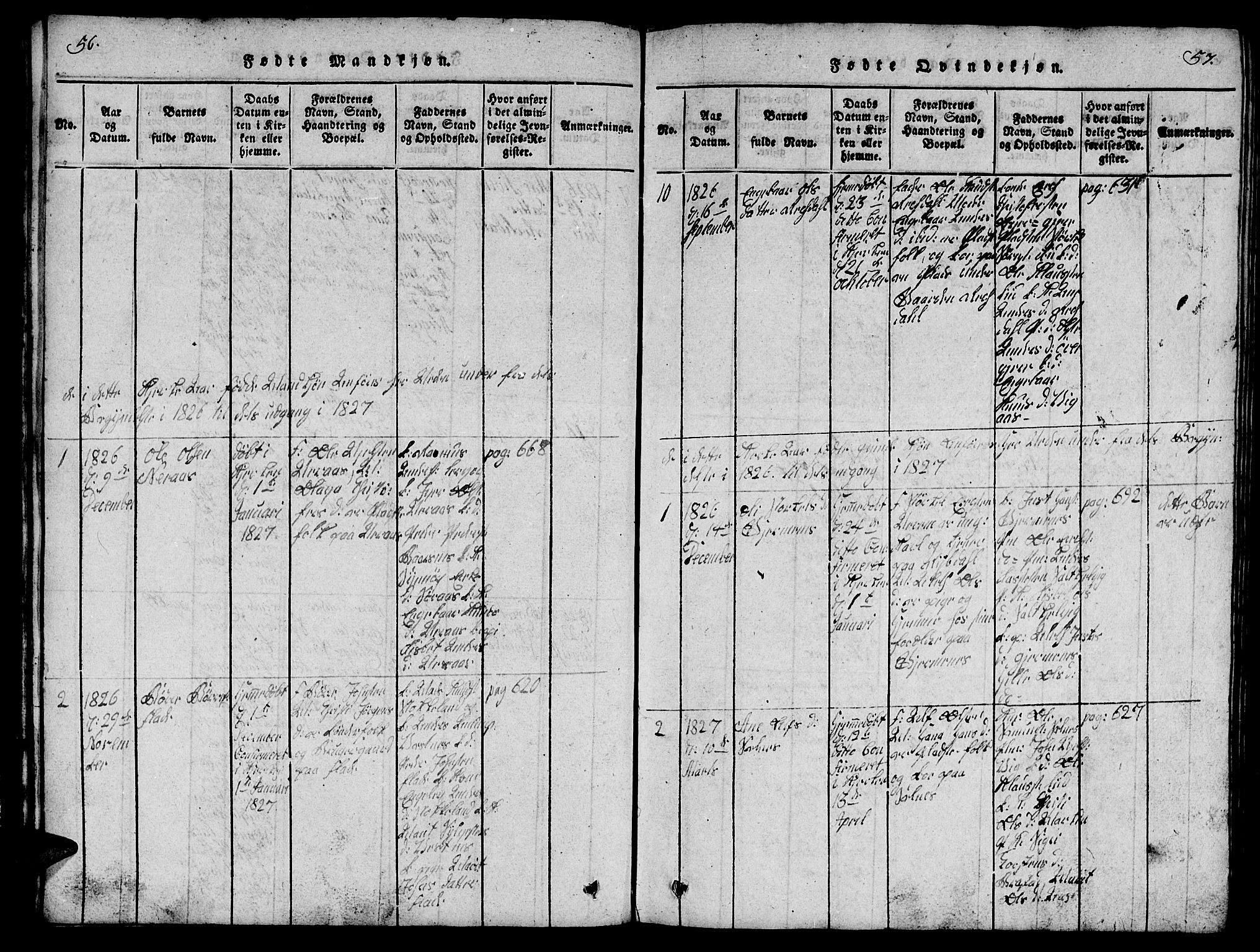 Ministerialprotokoller, klokkerbøker og fødselsregistre - Møre og Romsdal, AV/SAT-A-1454/539/L0535: Klokkerbok nr. 539C01, 1818-1842, s. 56-57