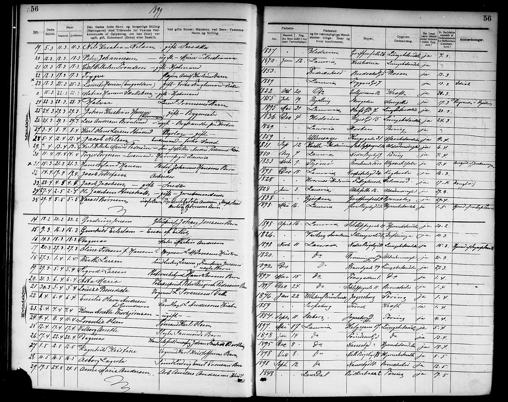 Larvik kirkebøker, AV/SAKO-A-352/G/Ga/L0007: Klokkerbok nr. I 7, 1888-1918, s. 56