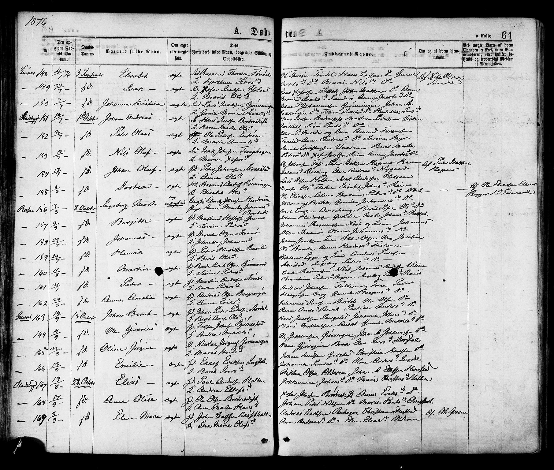 Ministerialprotokoller, klokkerbøker og fødselsregistre - Sør-Trøndelag, SAT/A-1456/646/L0613: Ministerialbok nr. 646A11, 1870-1884, s. 61