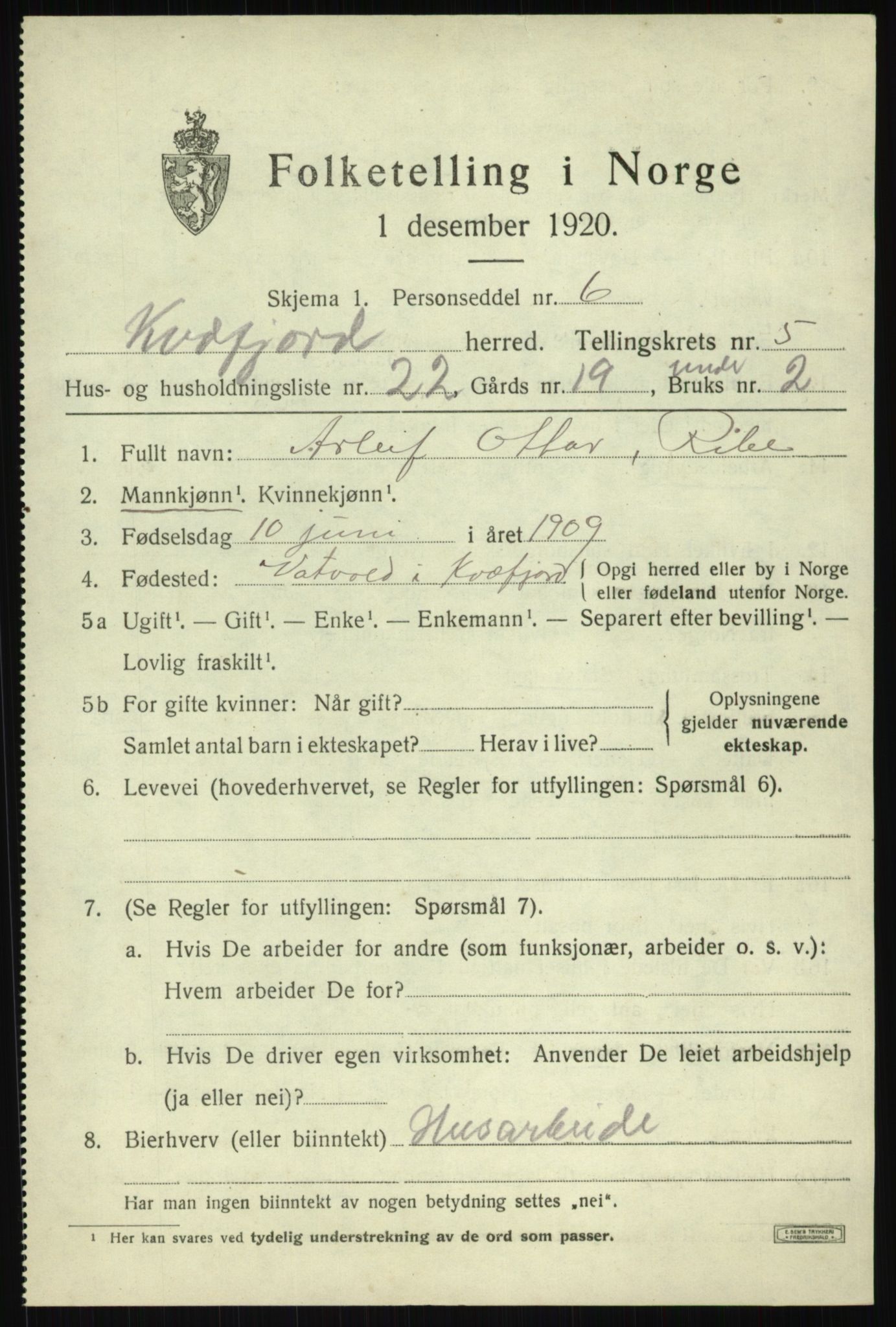 SATØ, Folketelling 1920 for 1911 Kvæfjord herred, 1920, s. 2899