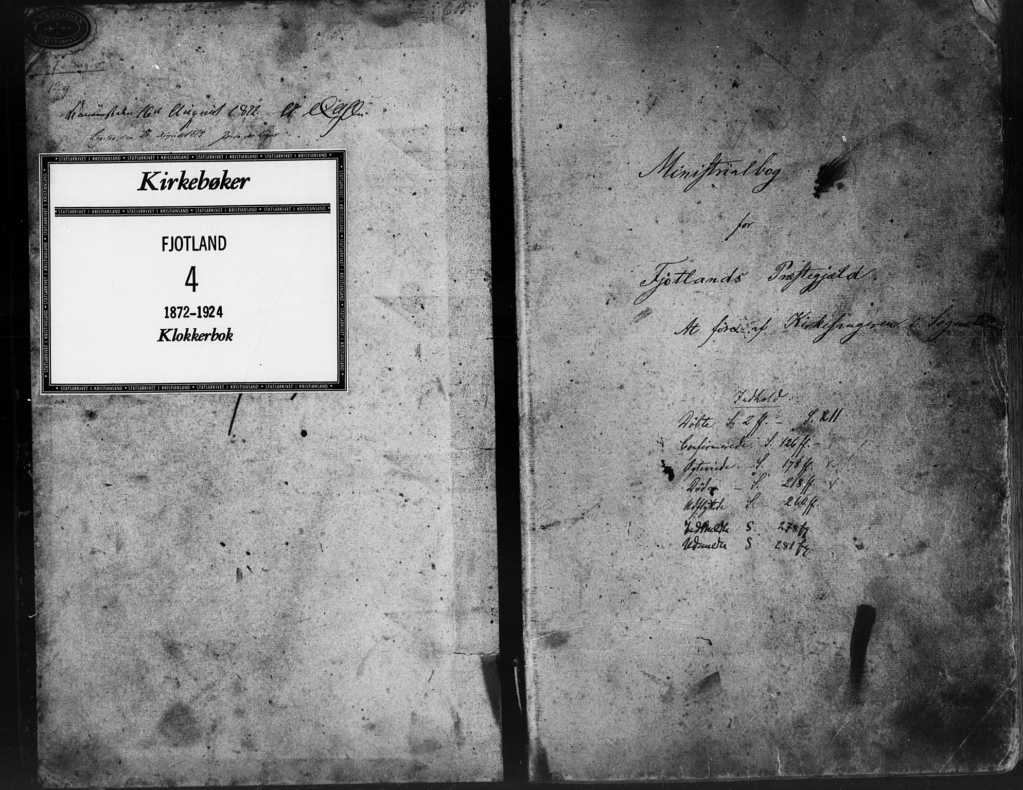 Fjotland sokneprestkontor, SAK/1111-0010/F/Fb/L0003: Klokkerbok nr. B 3, 1872-1924