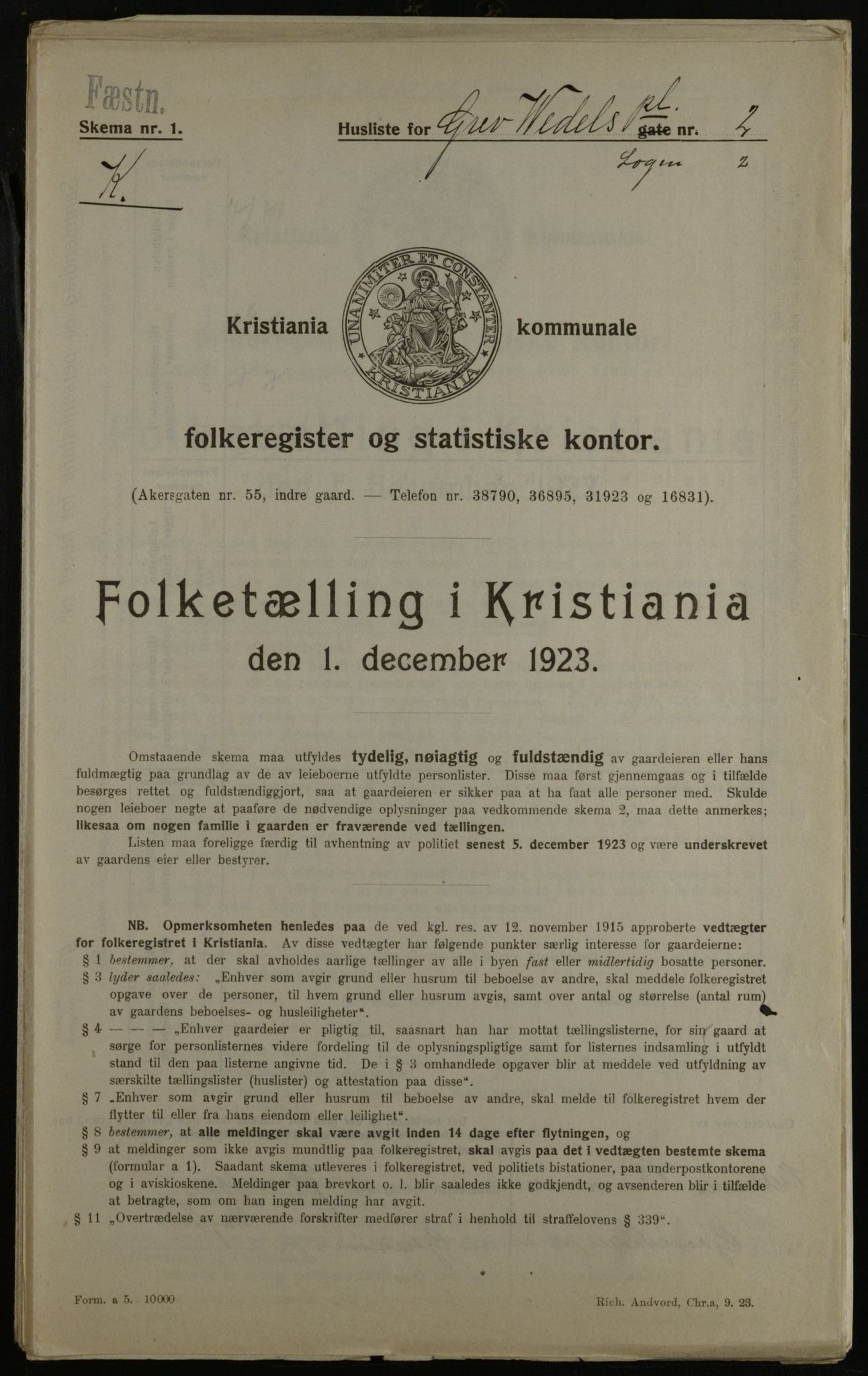 OBA, Kommunal folketelling 1.12.1923 for Kristiania, 1923, s. 33781