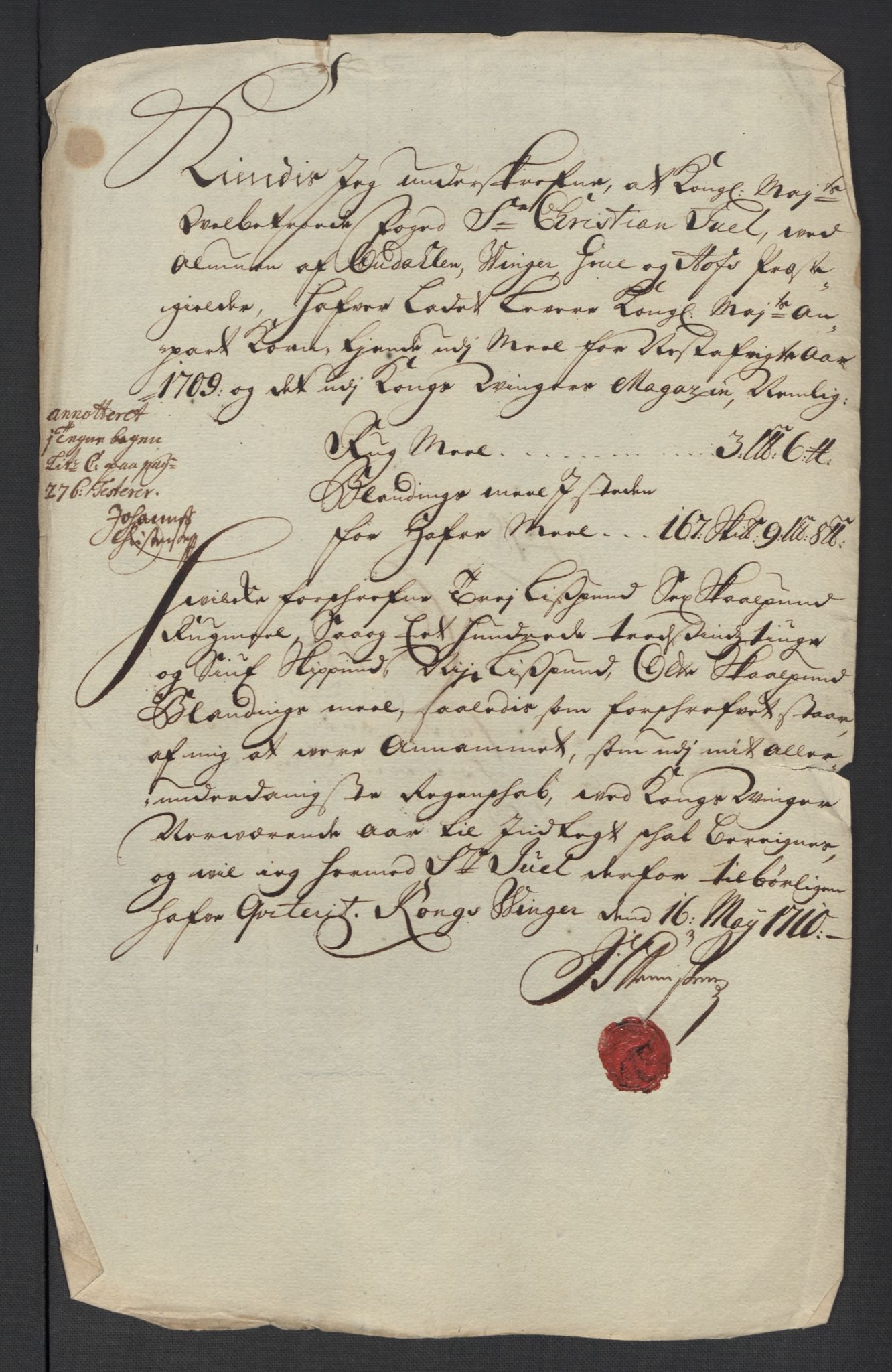 Rentekammeret inntil 1814, Reviderte regnskaper, Fogderegnskap, AV/RA-EA-4092/R13/L0846: Fogderegnskap Solør, Odal og Østerdal, 1709, s. 285