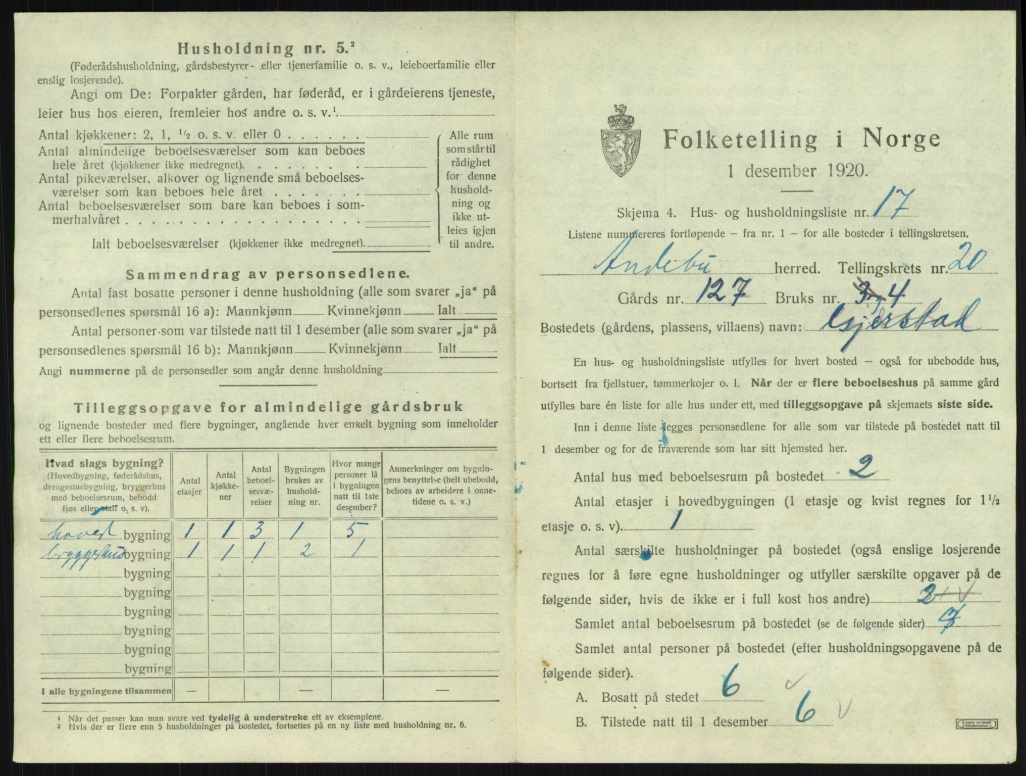 SAKO, Folketelling 1920 for 0719 Andebu herred, 1920, s. 1136