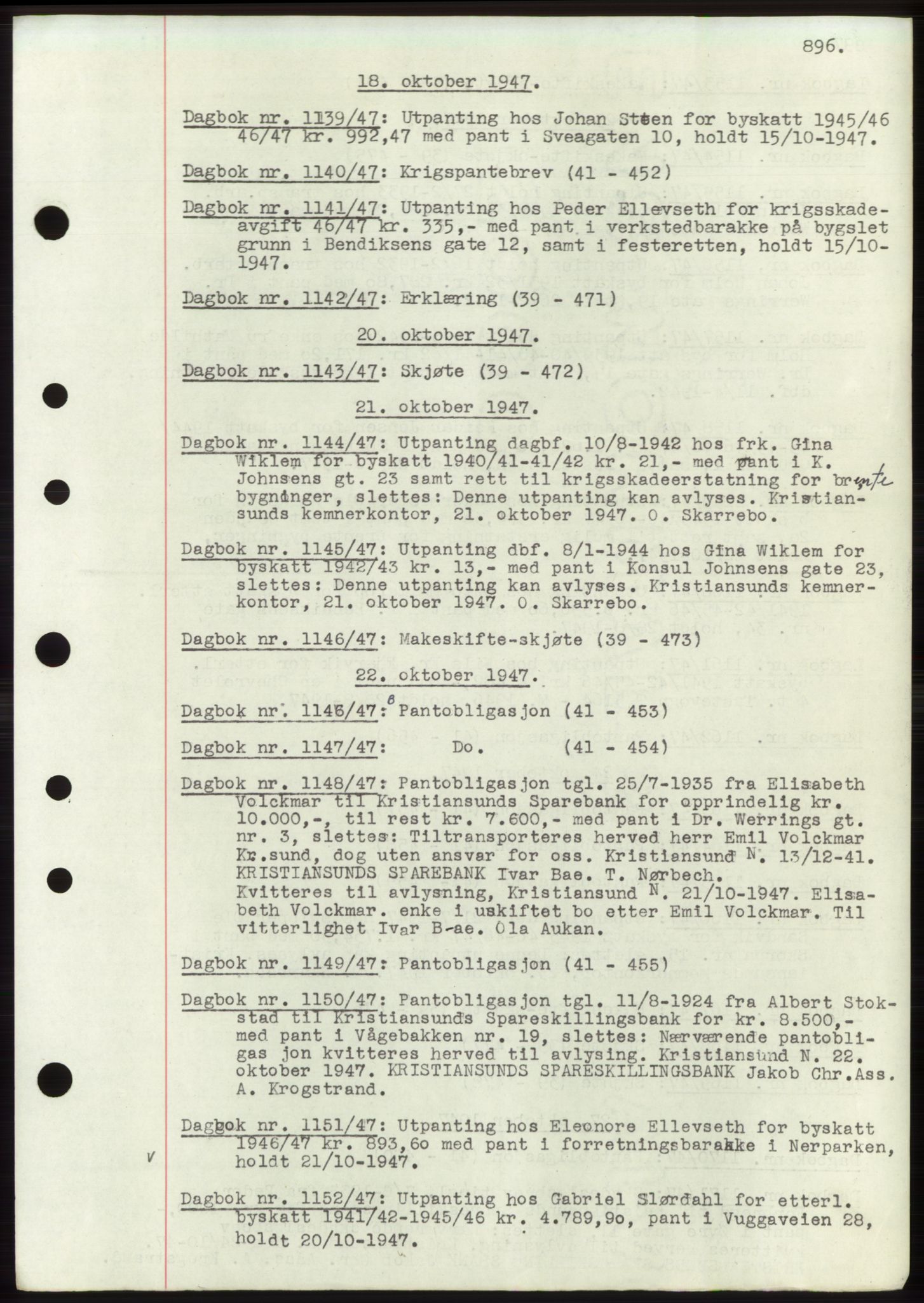 Kristiansund byfogd, AV/SAT-A-4587/A/27: Pantebok nr. 32b, 1945-1950, Dagboknr: 1139/1947