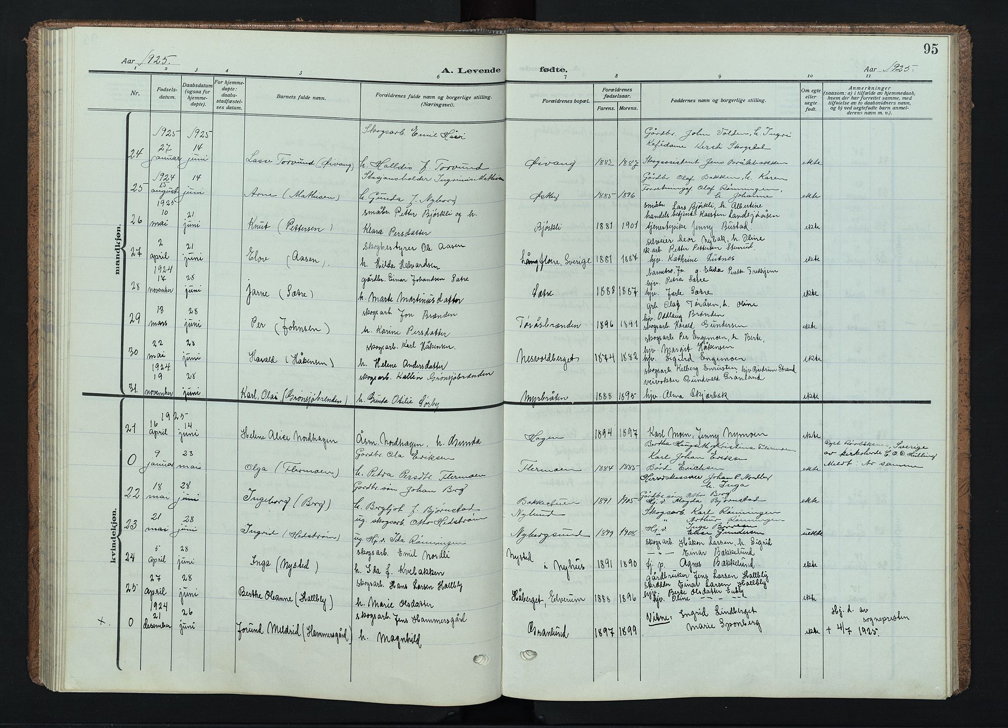 Trysil prestekontor, AV/SAH-PREST-046/H/Ha/Haa/L0015: Ministerialbok nr. 15, 1913-1934, s. 95