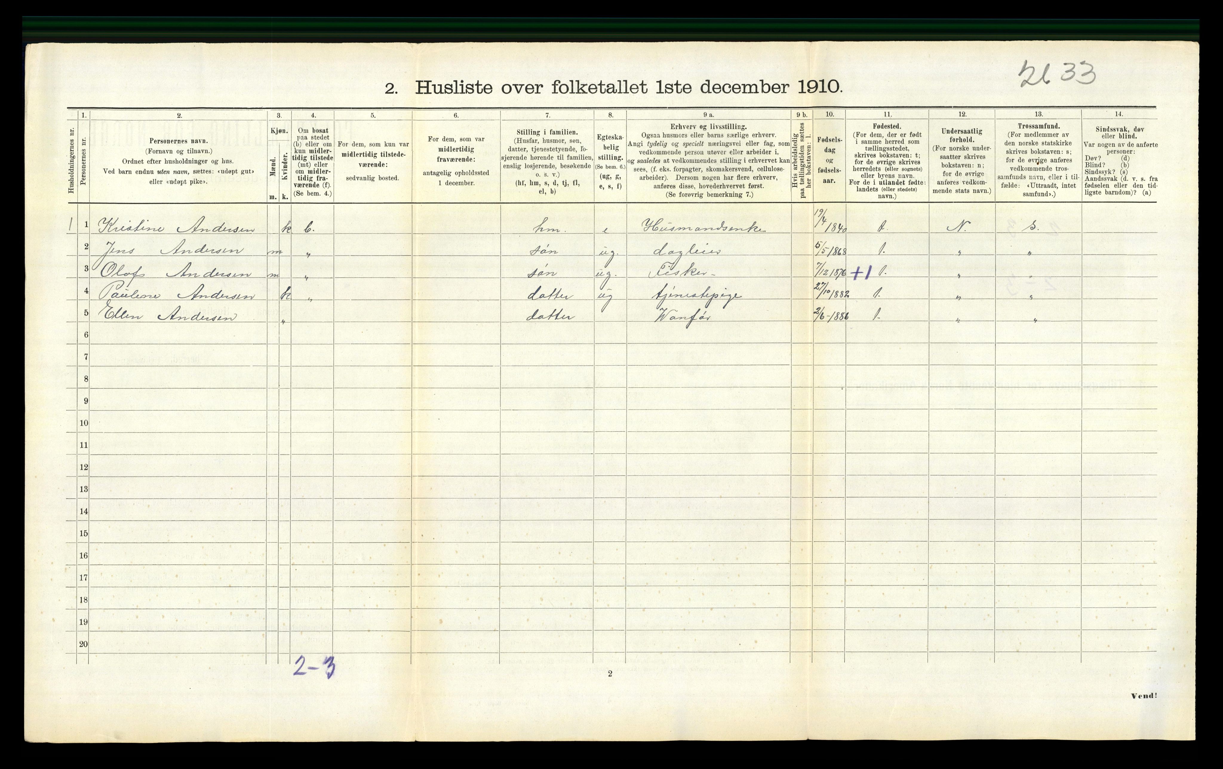 RA, Folketelling 1910 for 1630 Aa herred, 1910, s. 535