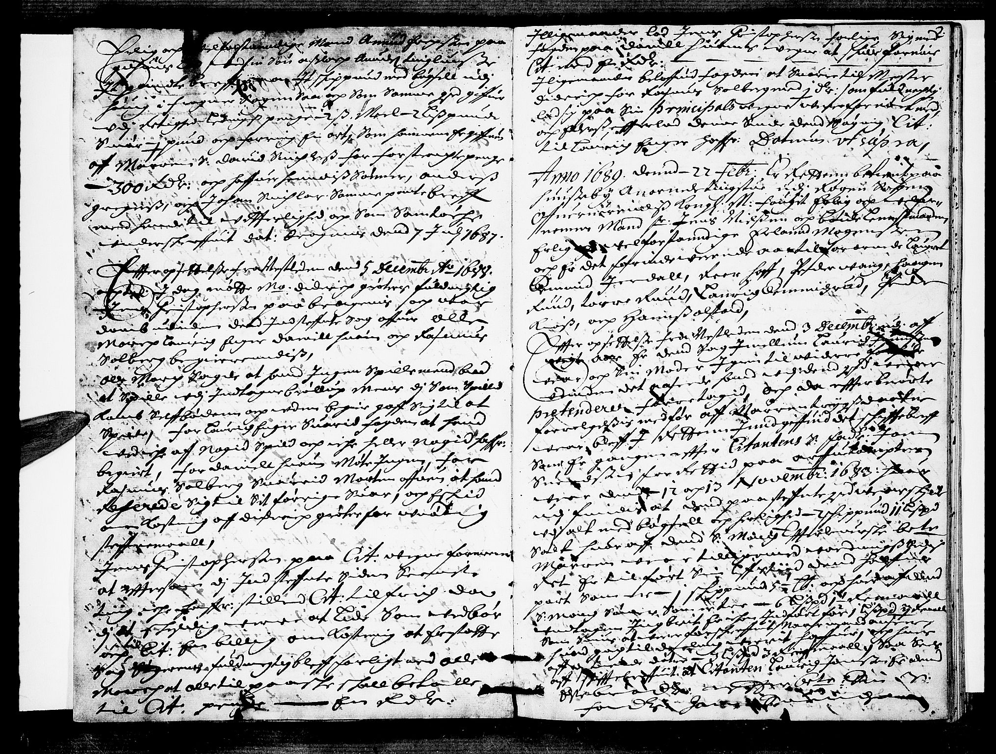 Lier, Røyken og Hurum sorenskriveri, AV/SAKO-A-89/F/Fa/L0030: Tingbok, 1689, s. 2