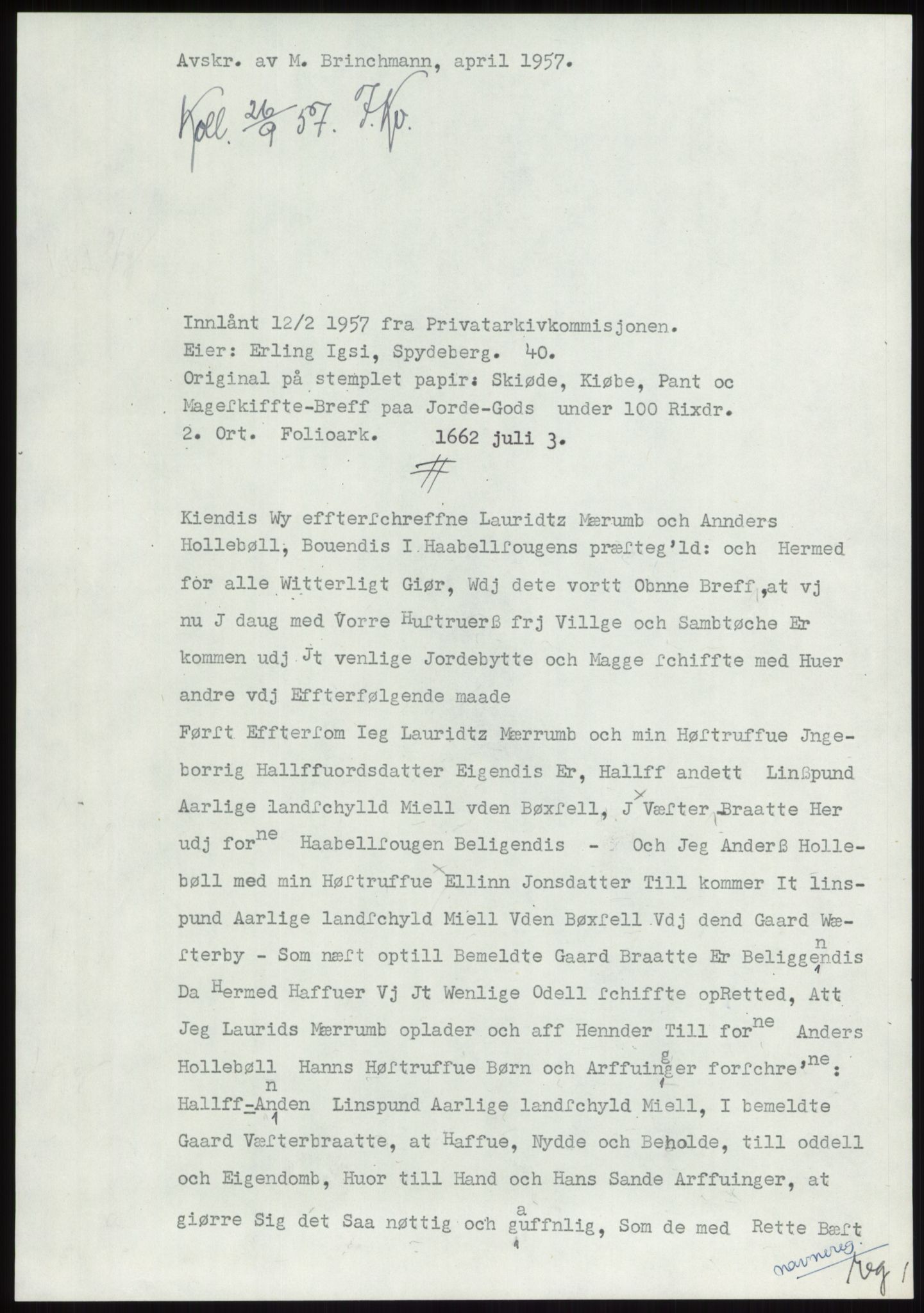 Samlinger til kildeutgivelse, Diplomavskriftsamlingen, AV/RA-EA-4053/H/Ha, s. 425