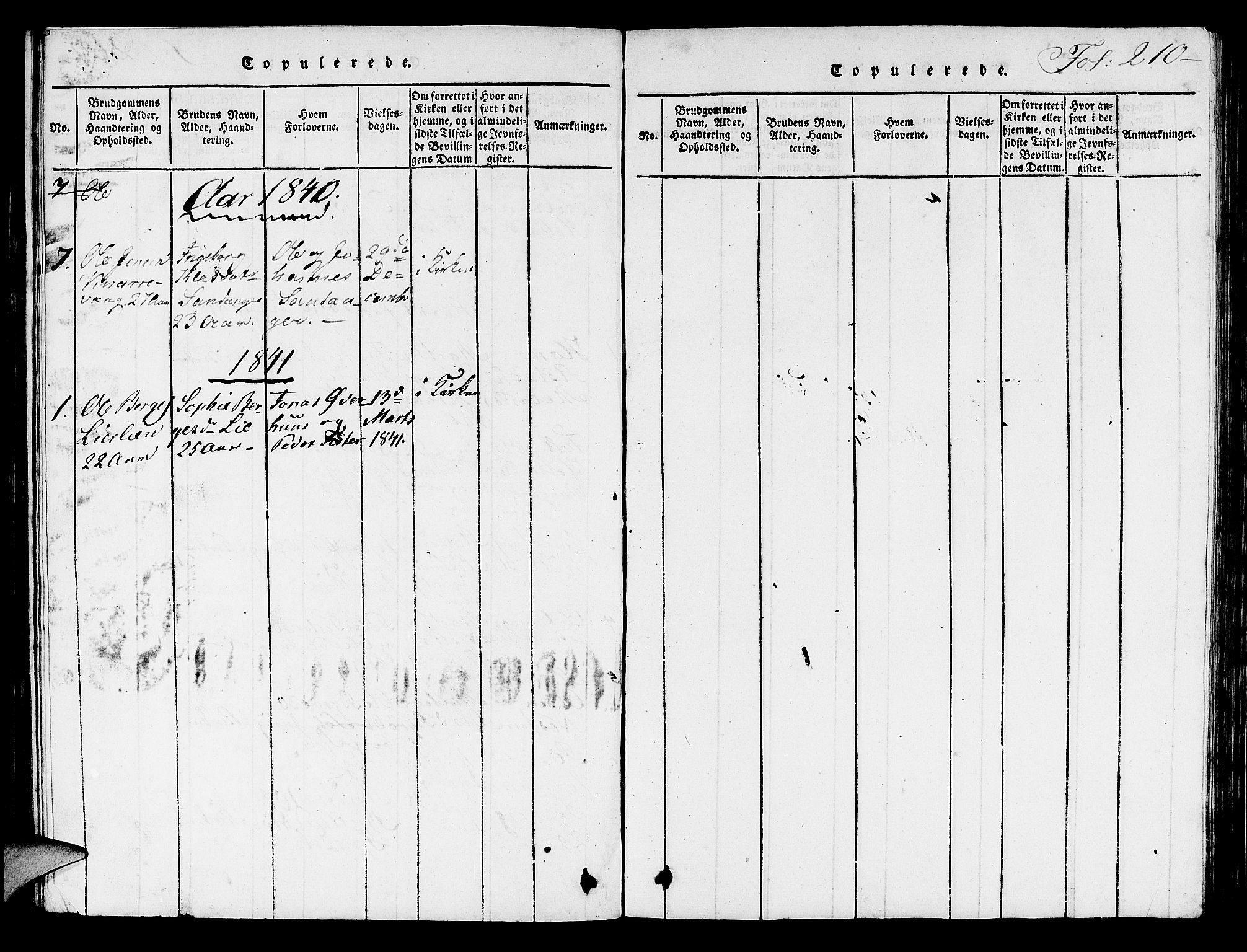 Hjelmeland sokneprestkontor, SAST/A-101843/01/V/L0003: Klokkerbok nr. B 3, 1816-1841, s. 210